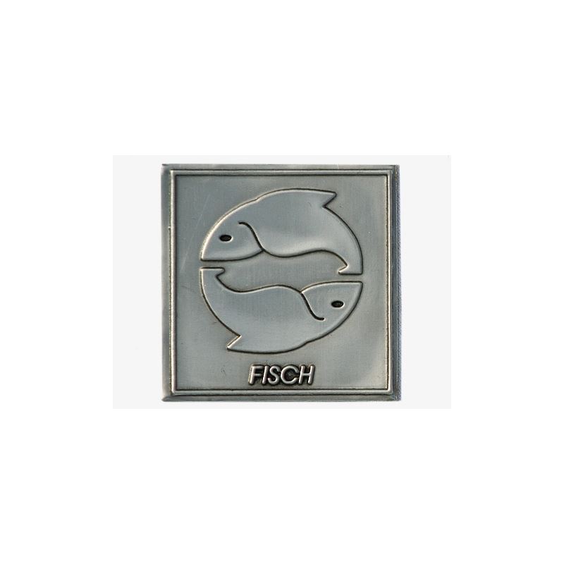 Étiquette en étain 'Poisson', carrée, métallique, argentée