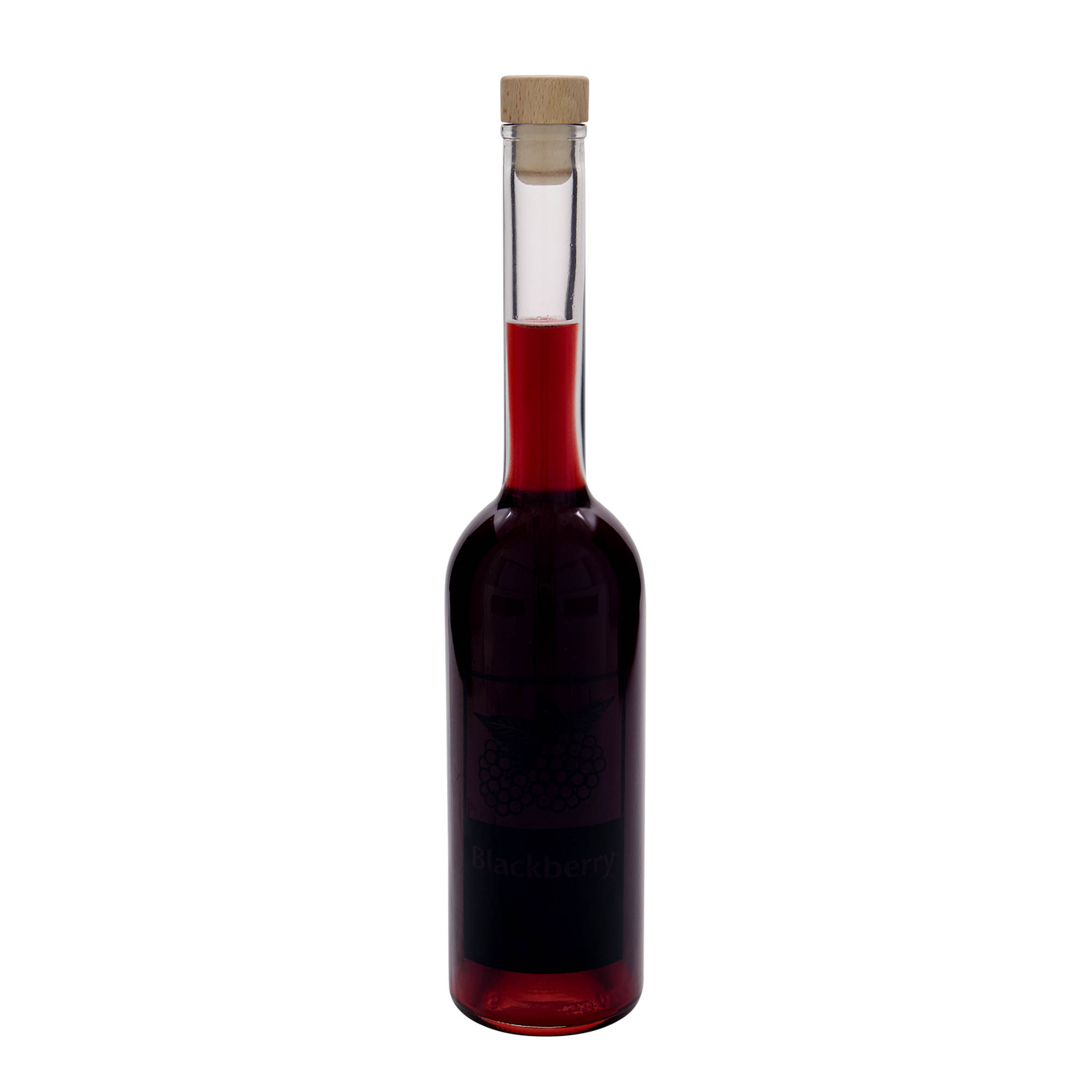 Glazen fles 'Opera', 500 ml, motief: Blackberry, monding: kurk Glazen fles 'Opera', 500 ml, motief: Blackberry, monding: kurk