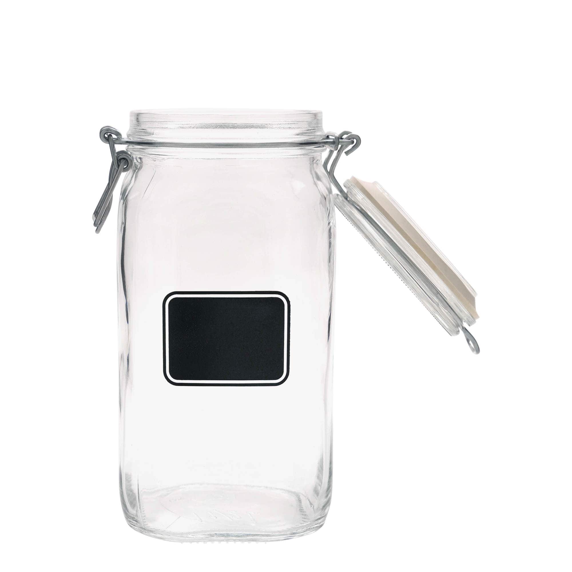 Pot met beugelsluiting 'Fido', 1500 ml, motief: etiketveld, vierkant, monding: beugelsluiting Pot met beugelsluiting 'Fido', 1500 ml, motief: etiketveld, vierkant, monding: beugelsluiting
