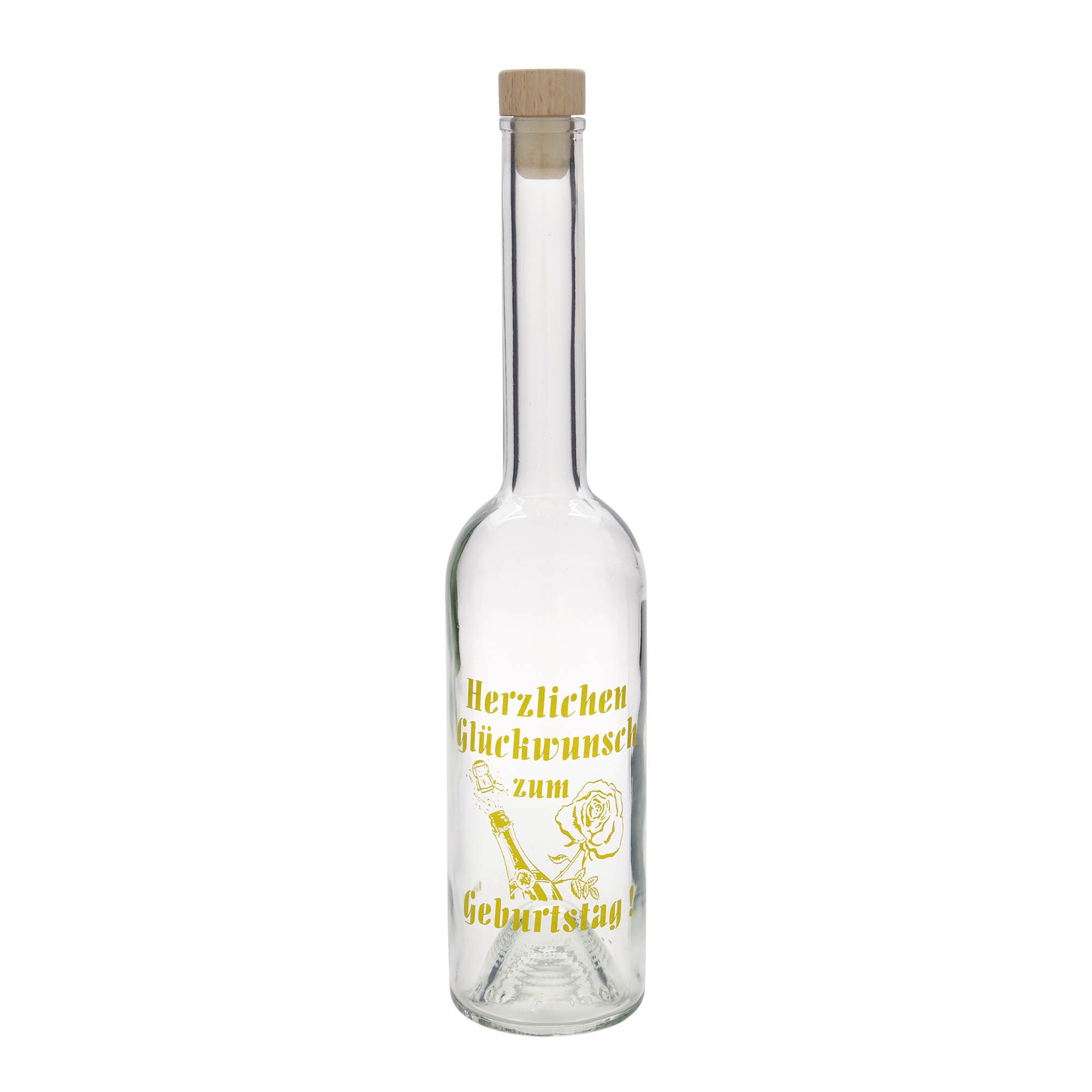 Glazen fles 'Opera', 500 ml, motief: Verjaardagsfles, monding: kurk