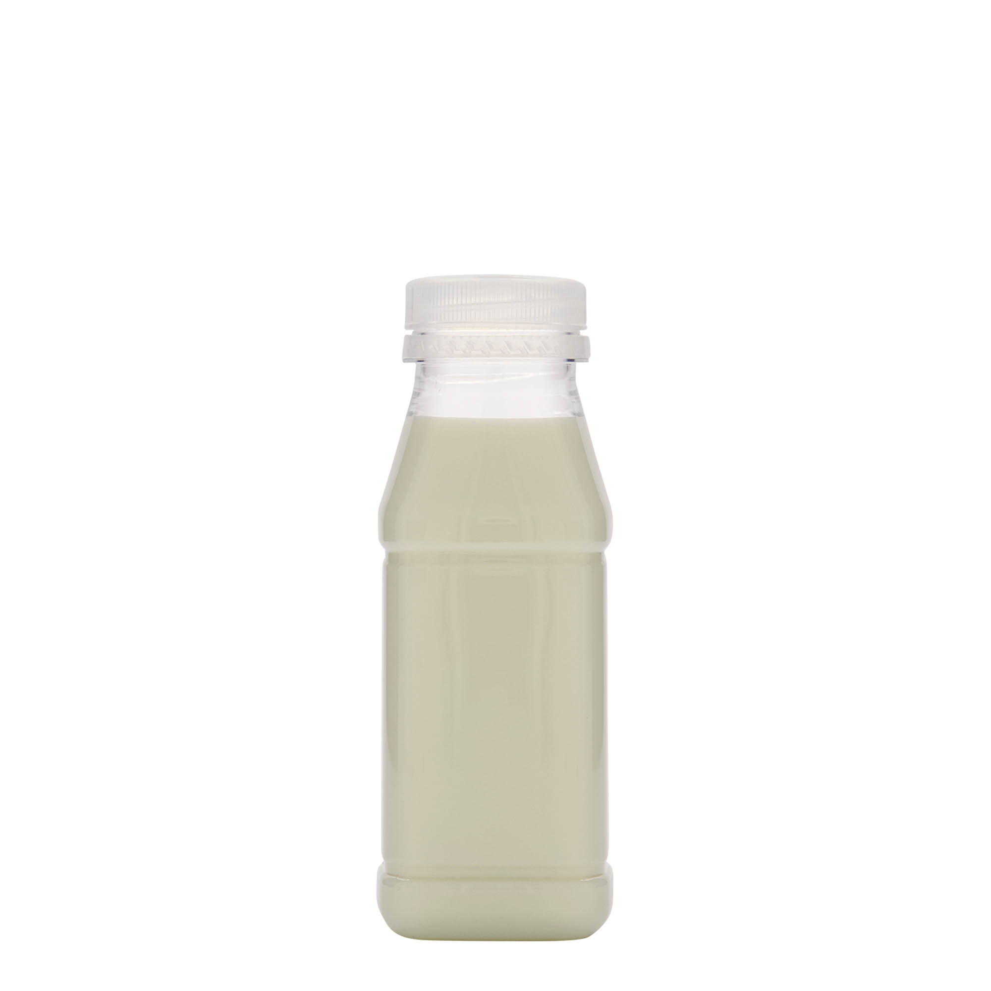 Bouteille en PET 250 ml 'Milk and Juice Carré', carrée, plastique, bouchage: 38 mm Bouteille en PET 250 ml 'Milk and Juice Carré', carrée, plastique, bouchage: 38 mm
