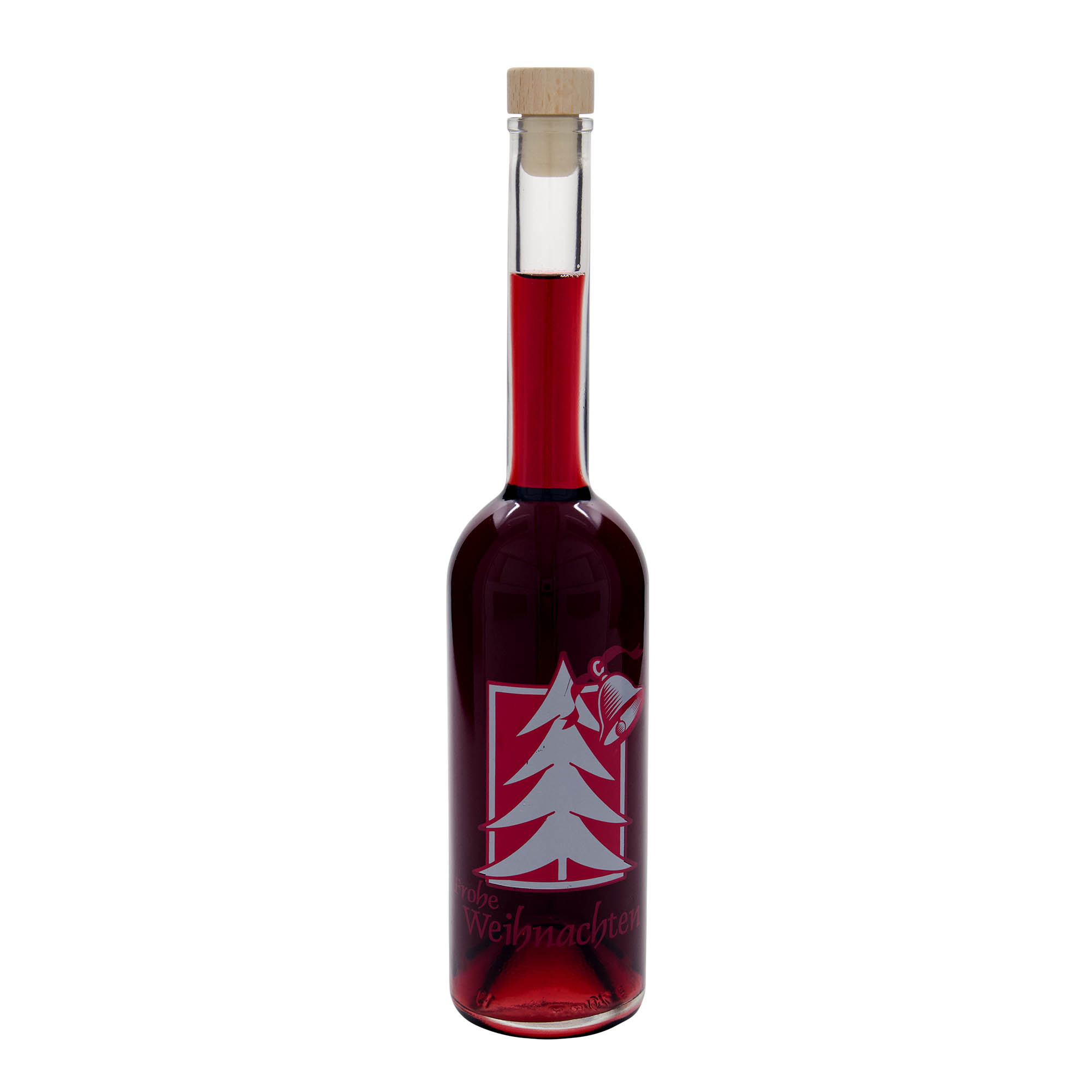 Glazen fles 'Opera', 500 ml, motief: Kerstgroet, monding: kurk Glazen fles 'Opera', 500 ml, motief: Kerstgroet, monding: kurk
