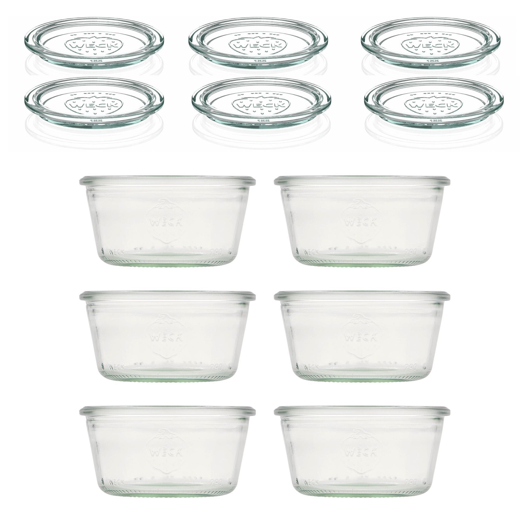 6x 290 ml bocal WECK à renversement plat avec couvercle en verre RR 100
