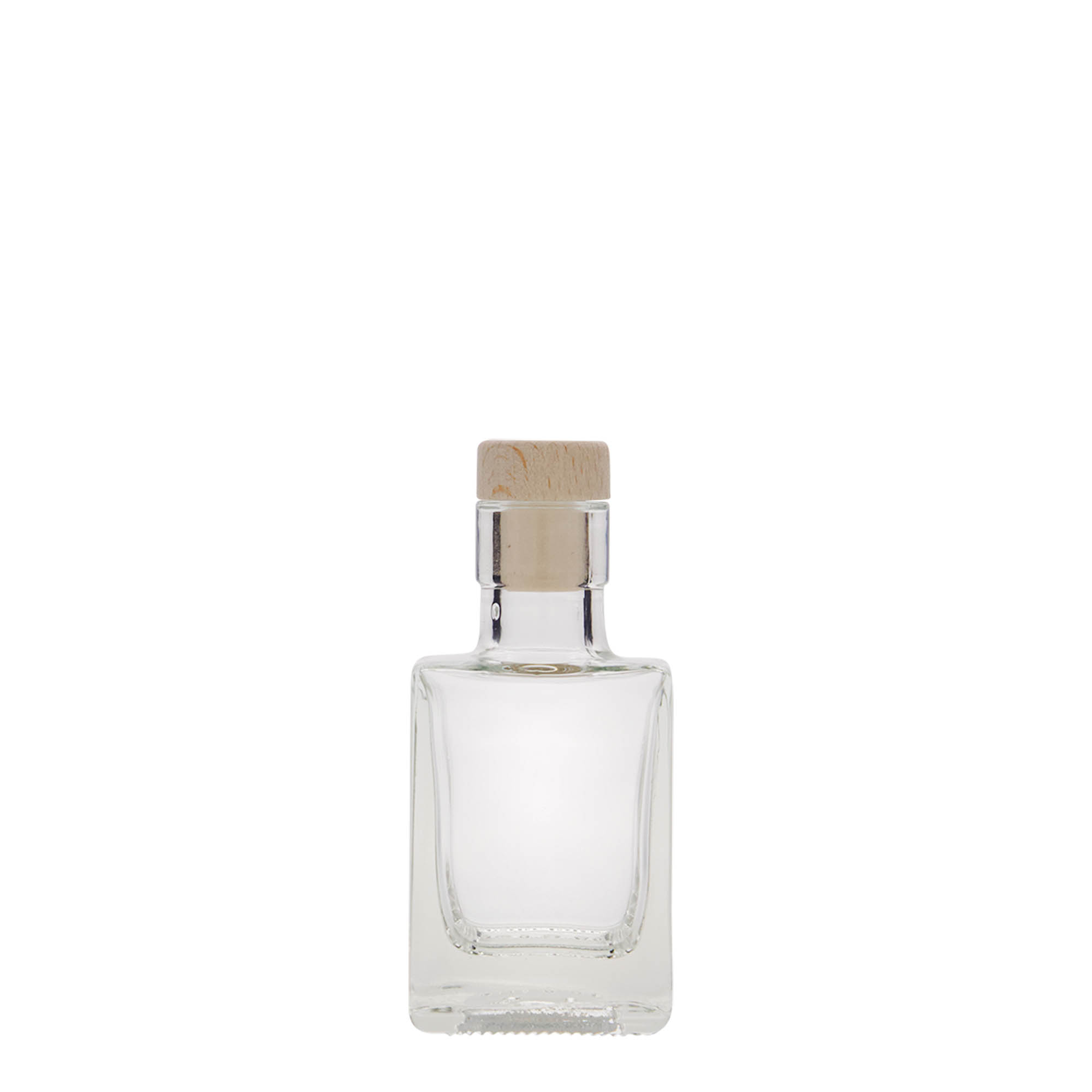 Glazen fles 'Cube', 50 ml, vierkant, monding: kurk