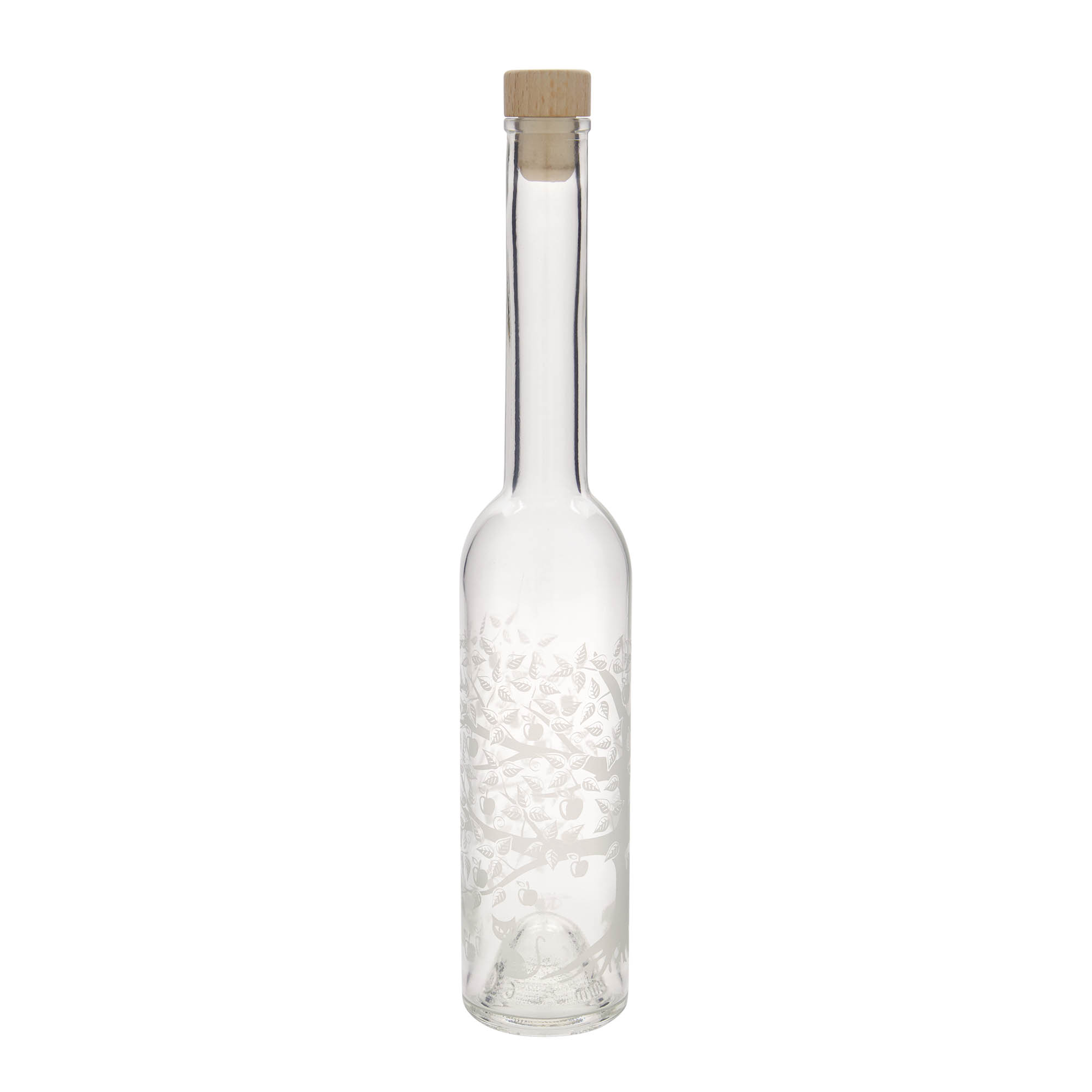 Glazen fles 'Opera', 350 ml, motief: Appelboom, monding: kurk Glazen fles 'Opera', 350 ml, motief: Appelboom, monding: kurk