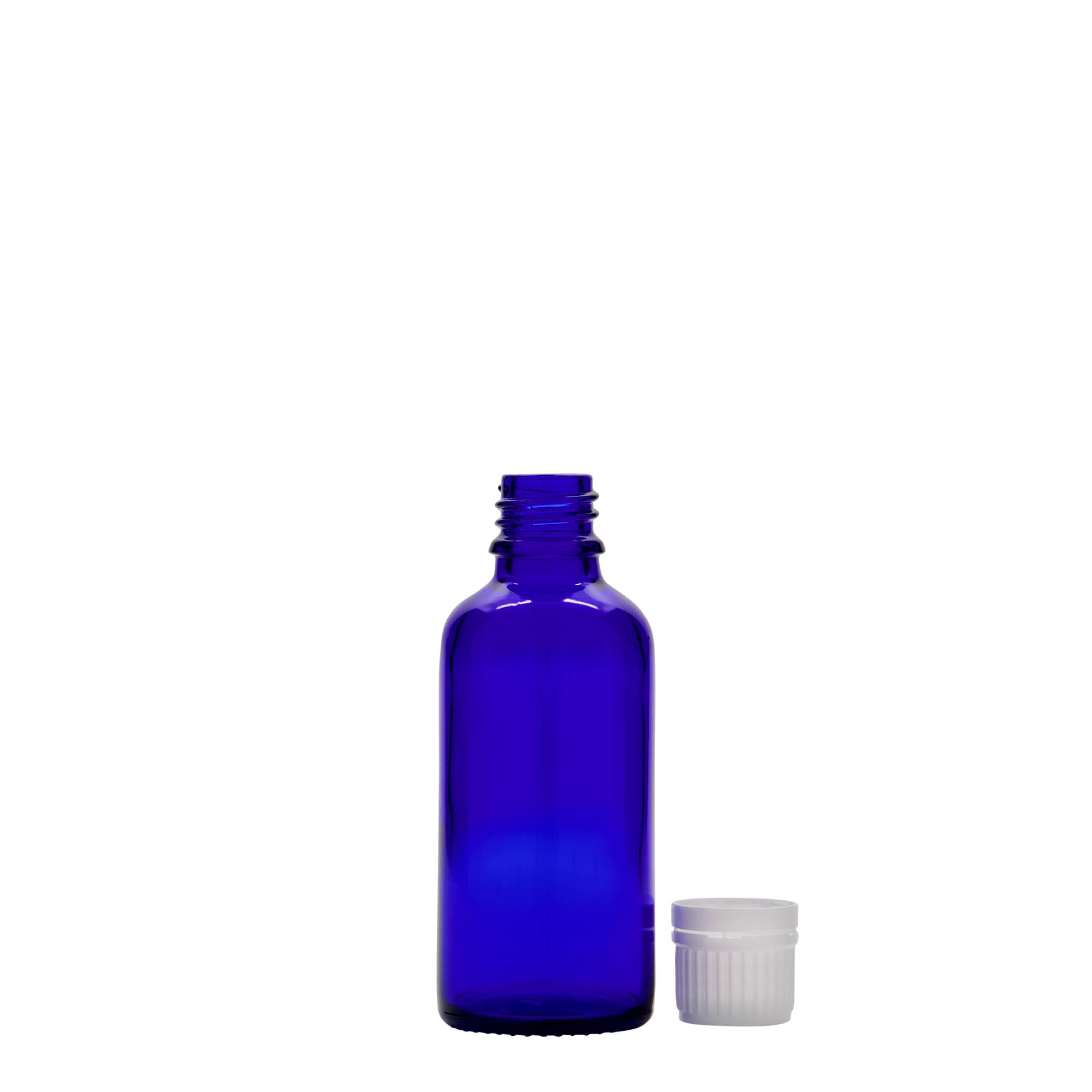 Flacon pharmaceutique 50 ml , verre, bleu roi, bouchage: DIN 18 Flacon pharmaceutique 50 ml , verre, bleu roi, bouchage: DIN 18
