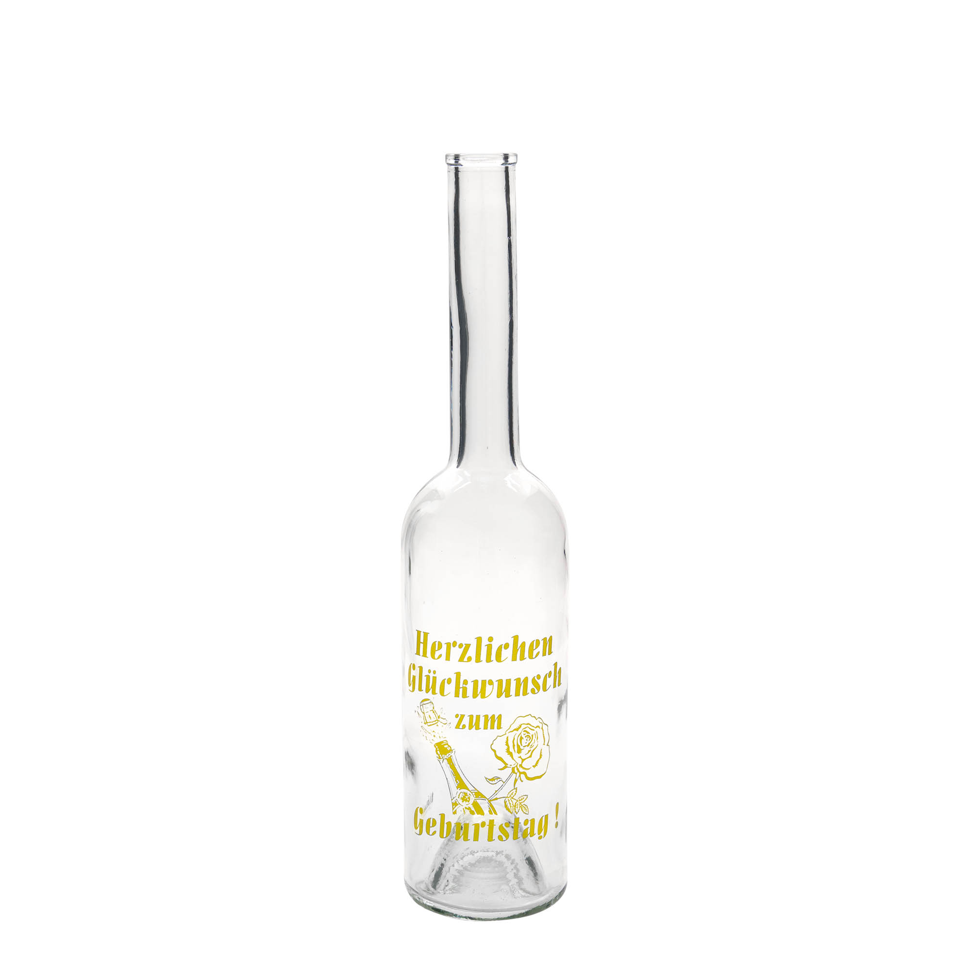 Glazen fles Maximo bedrukt 'Carnaval', 500 ml, monding: kurk Glazen fles Maximo bedrukt 'Carnaval', 500 ml, monding: kurk