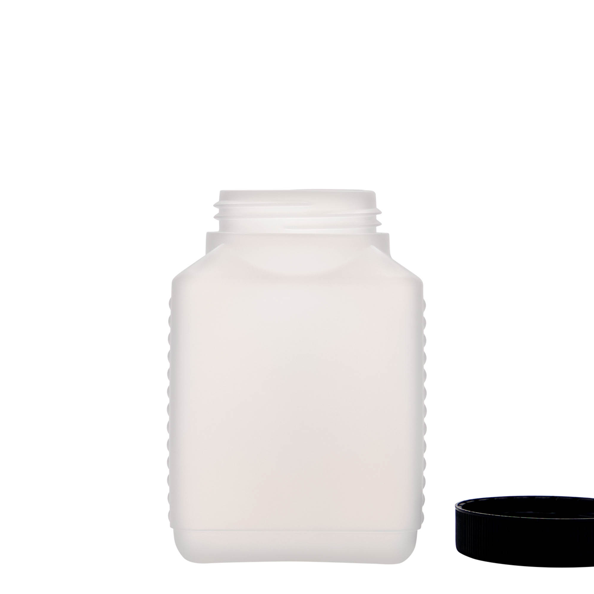 Bouteille à col large 500 ml, rectangulaire, plastique PEHD, nature, bouchage: DIN 60 EPE Bouteille à col large 500 ml, rectangulaire, plastique PEHD, nature, bouchage: DIN 60 EPE