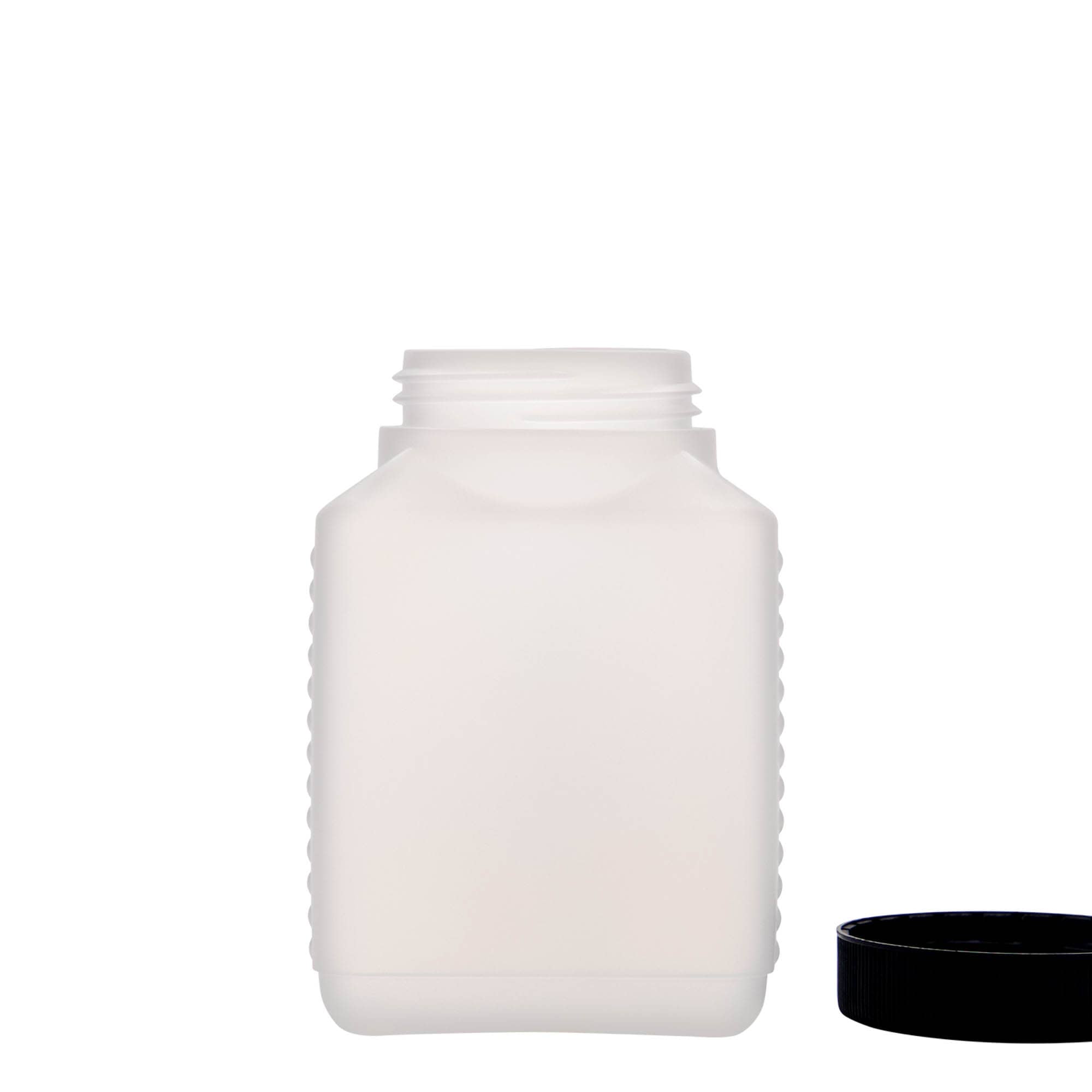 Bouteille à col large 500 ml, rectangulaire, plastique PEHD, nature, bouchage: DIN 60 EPE Bouteille à col large 500 ml, rectangulaire, plastique PEHD, nature, bouchage: DIN 60 EPE