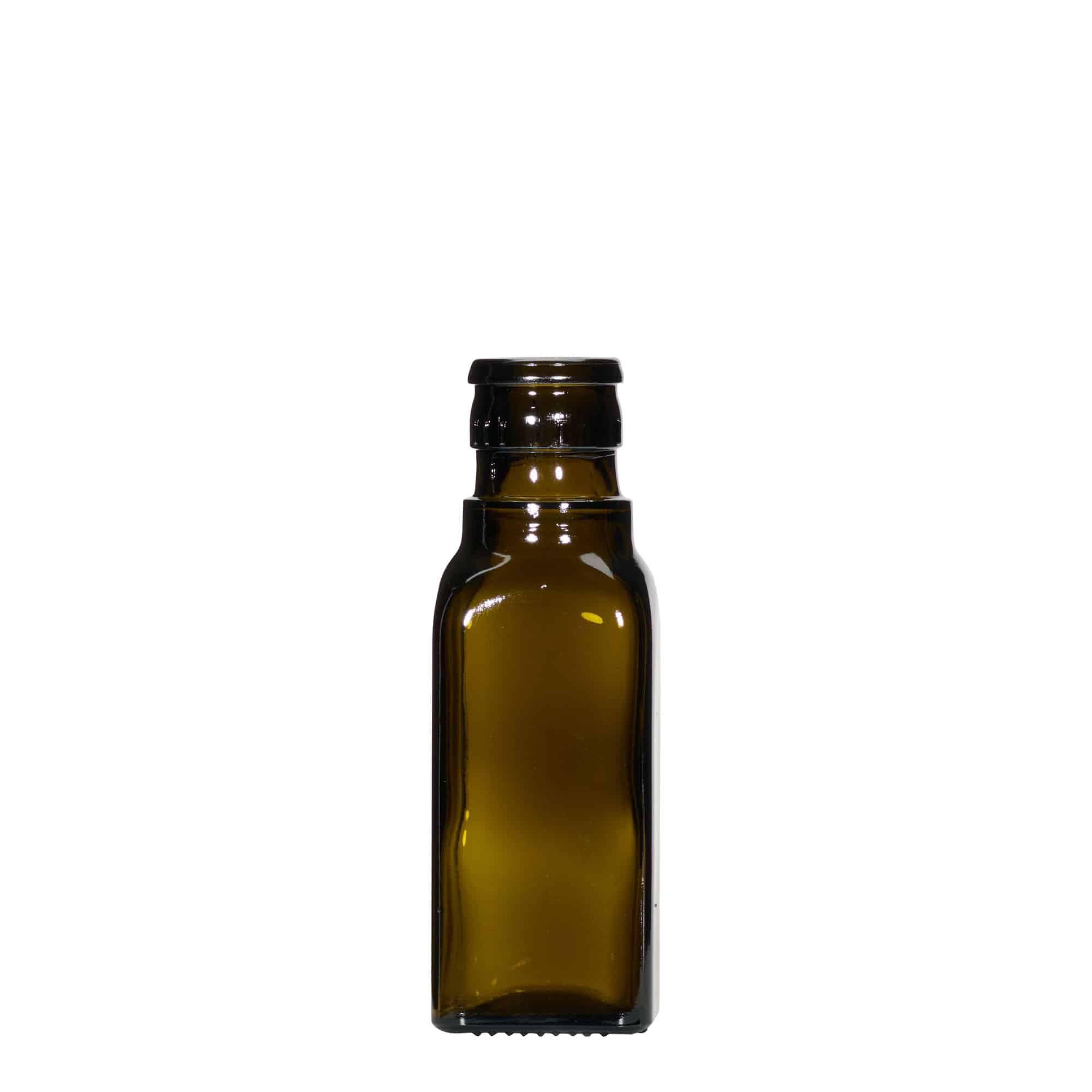 Azijn-/oliefles 'Quadra', 100 ml, glas, vierkant, antiekgroen, monding: DOP