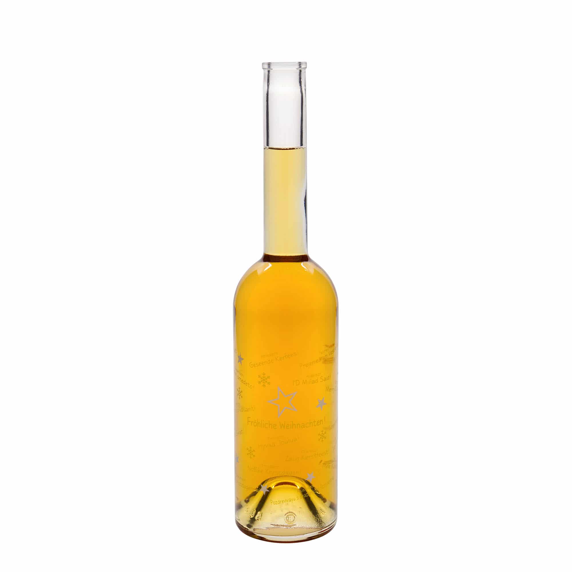 Glazen fles 'Opera', 500 ml, motief: Kerst wereldwijd, monding: kurk Glazen fles 'Opera', 500 ml, motief: Kerst wereldwijd, monding: kurk