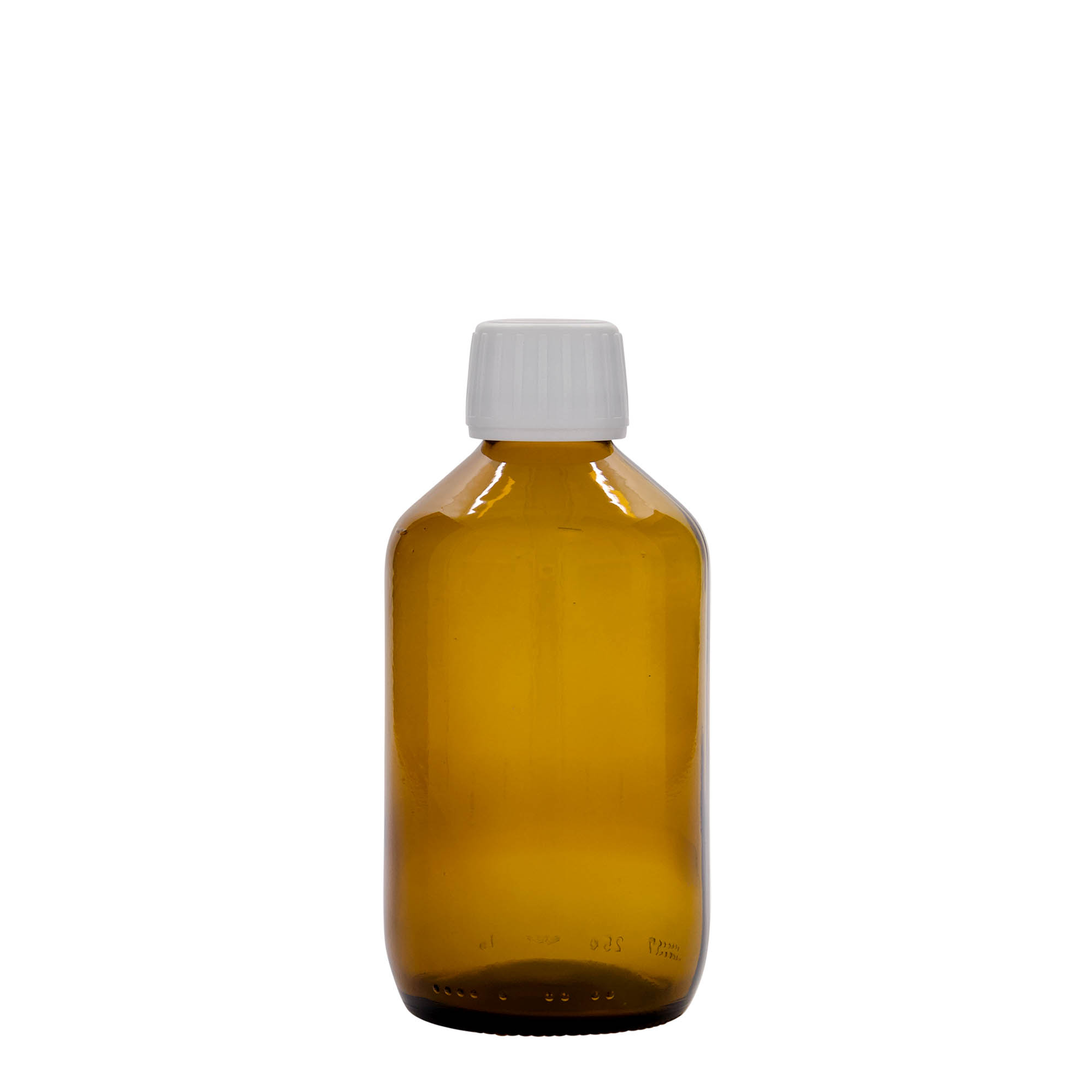 Flacon pharmaceutique 250 ml, brun, verre, bouchage: PP 28 Flacon pharmaceutique 250 ml, brun, verre, bouchage: PP 28
