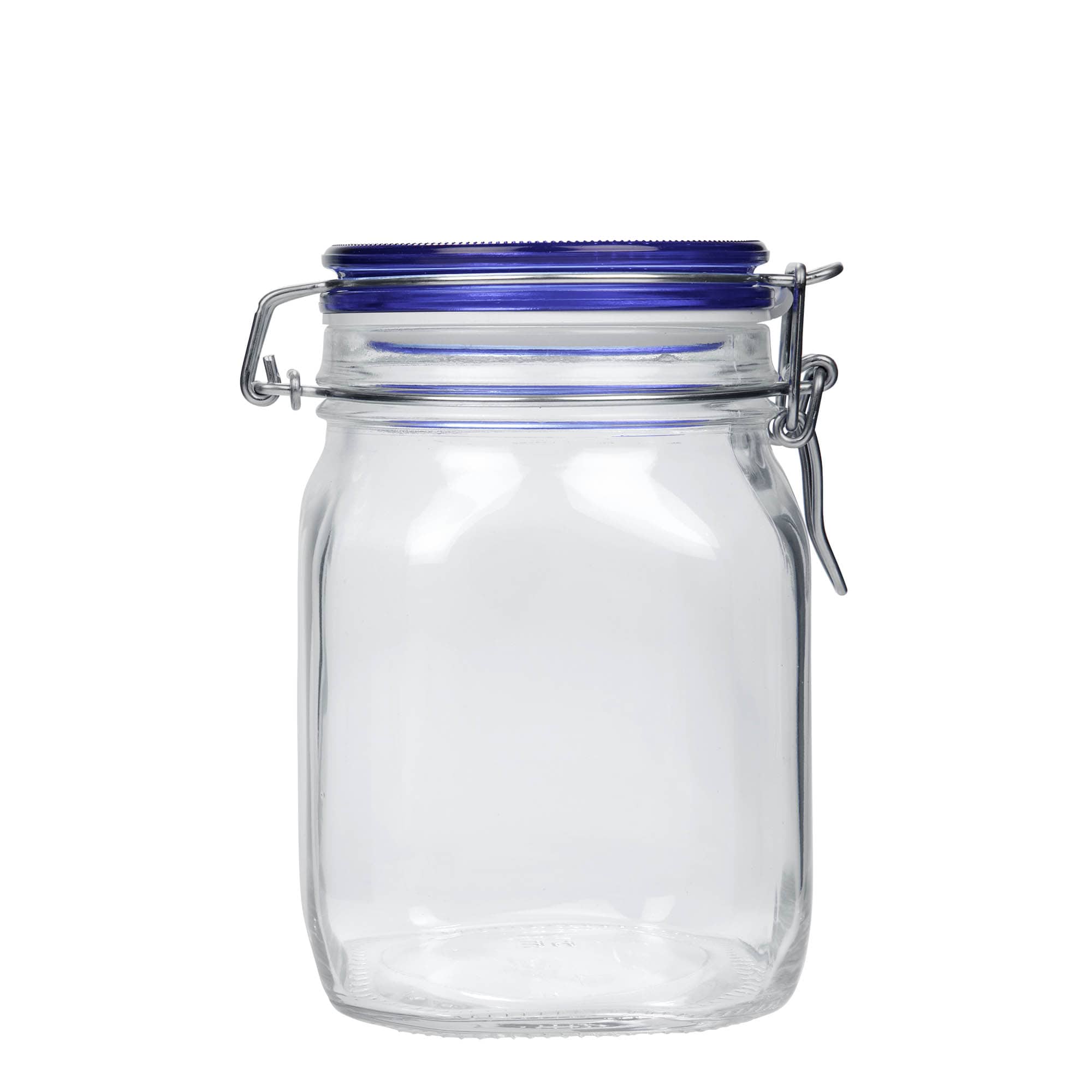 Pot met beugelsluiting 'Fido' Blue Top, 1000 ml, vierkant, monding: beugelsluiting