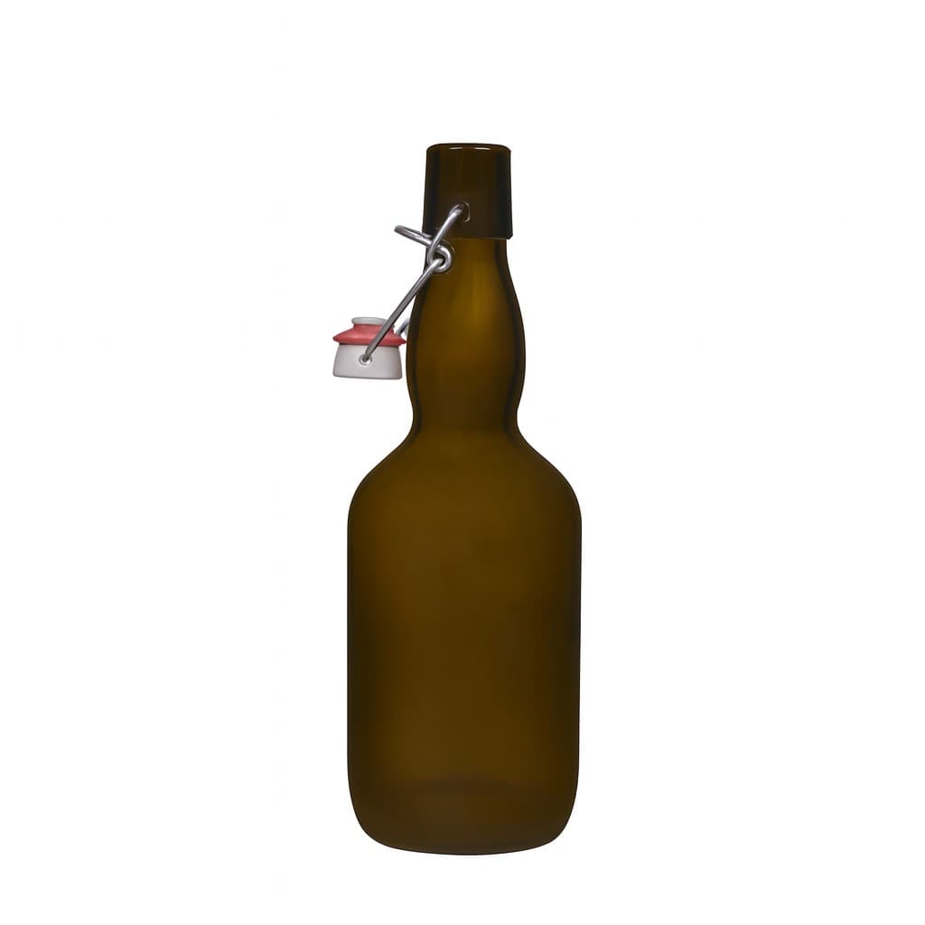 Bouteille de bière col large 500 ml, verre, vert antique, bouchage: bouchon mécanique
