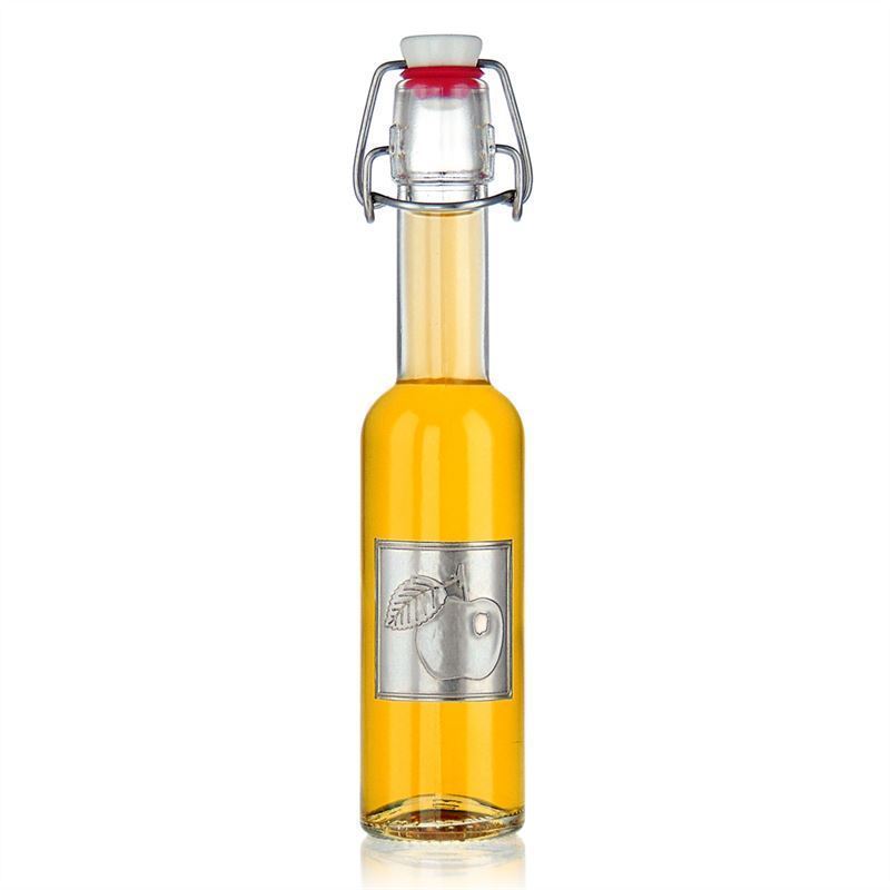 Étiquette en étain 'Pomme', carrée, métallique, argentée