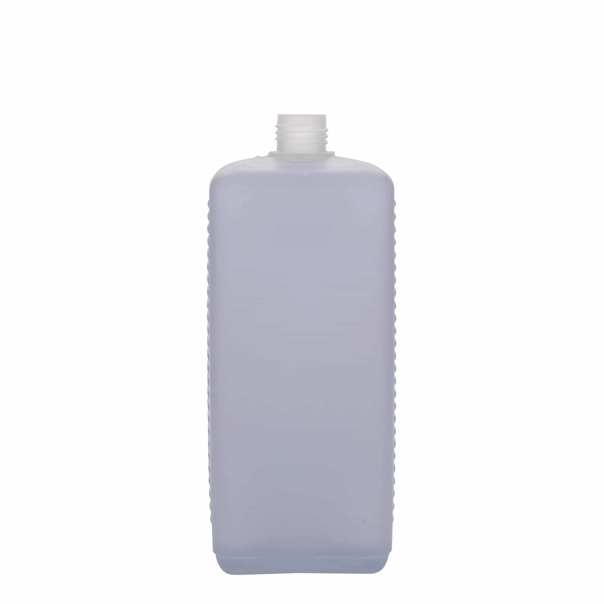 Bouteille bidon 1 000 ml, rectangulaire, plastique PEHD, nature, bouchage: DIN 25 EPE