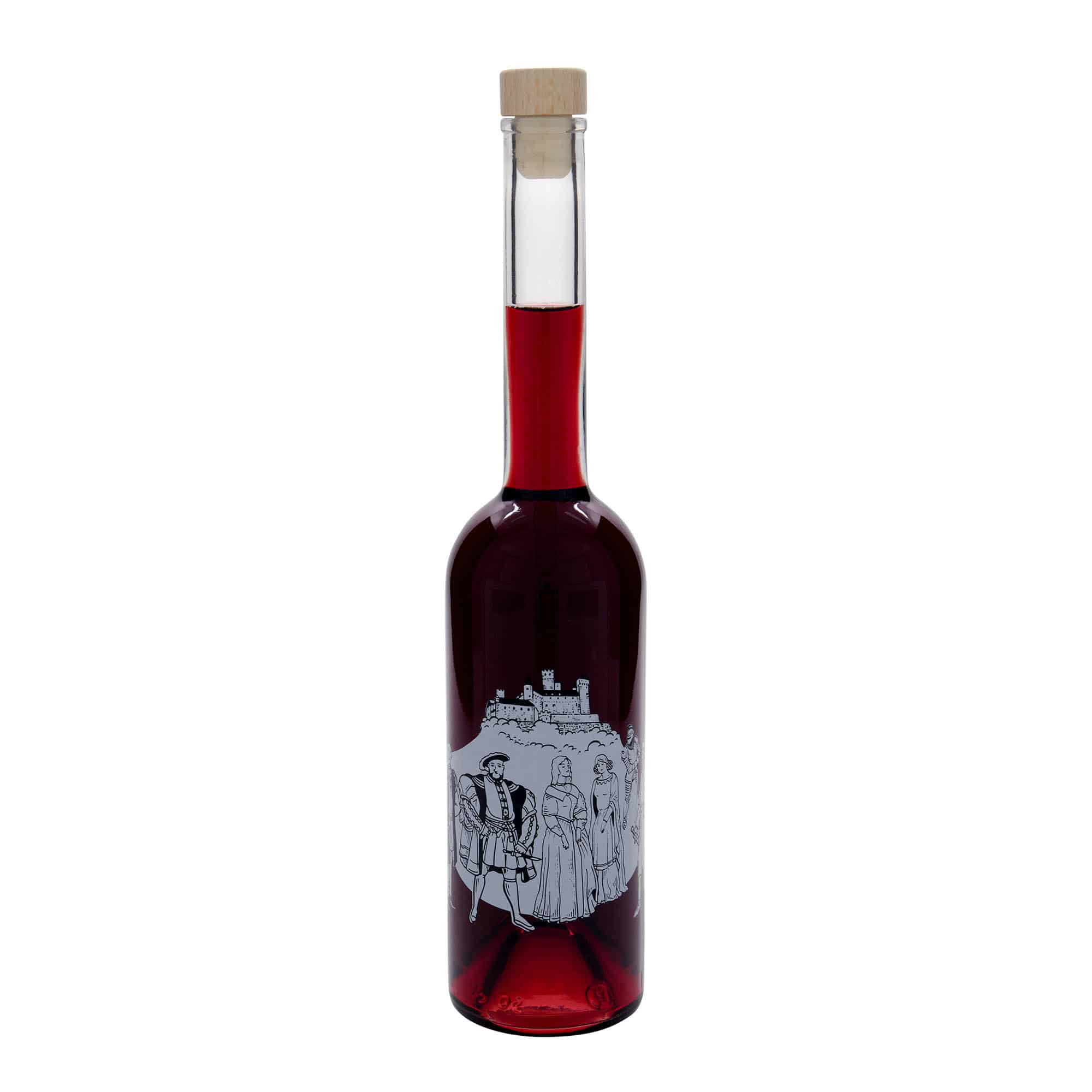Glazen fles 'Opera', 500 ml, motief: Middeleeuwen, monding: kurk