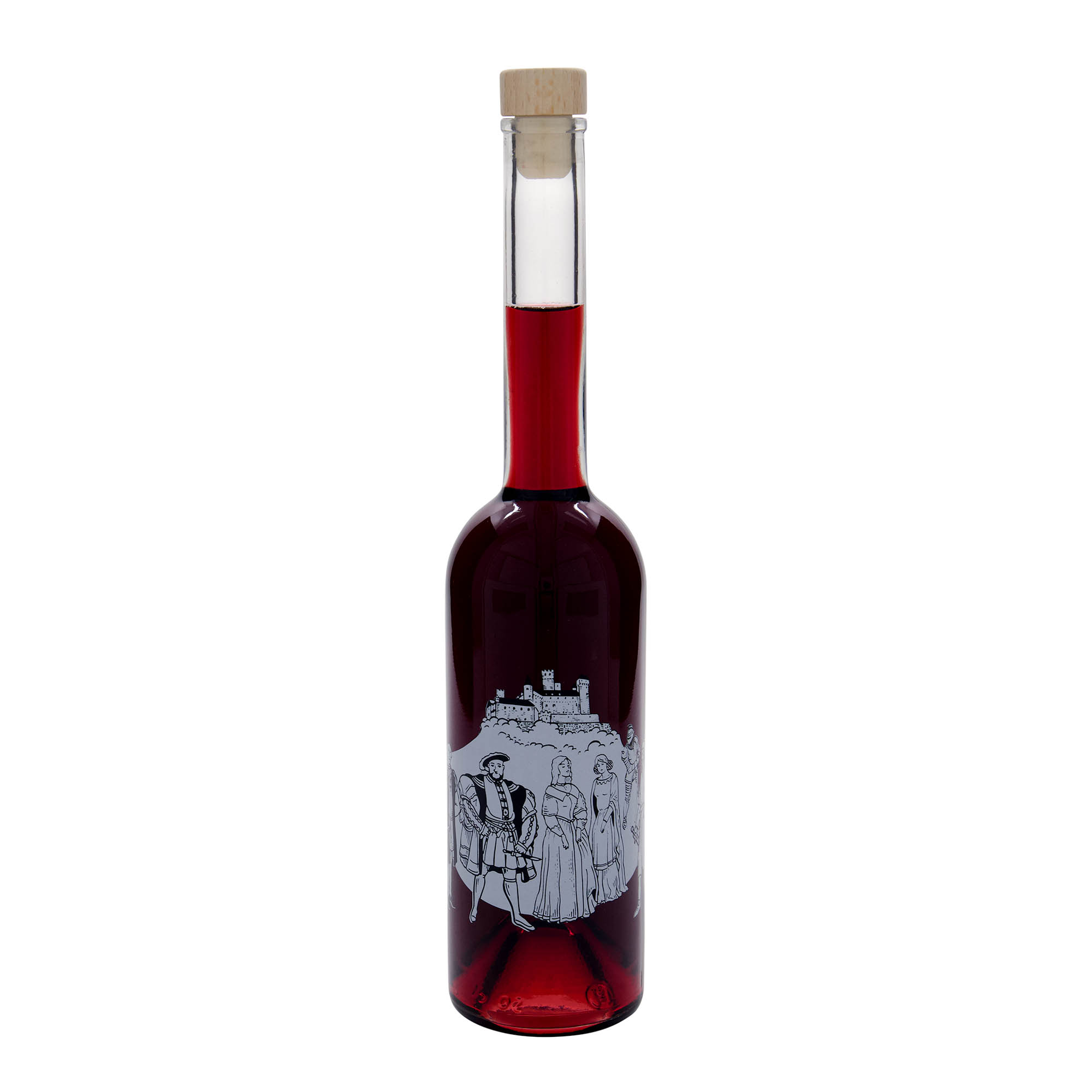 Glazen fles 'Opera', 500 ml, motief: Middeleeuwen, monding: kurk Glazen fles 'Opera', 500 ml, motief: Middeleeuwen, monding: kurk