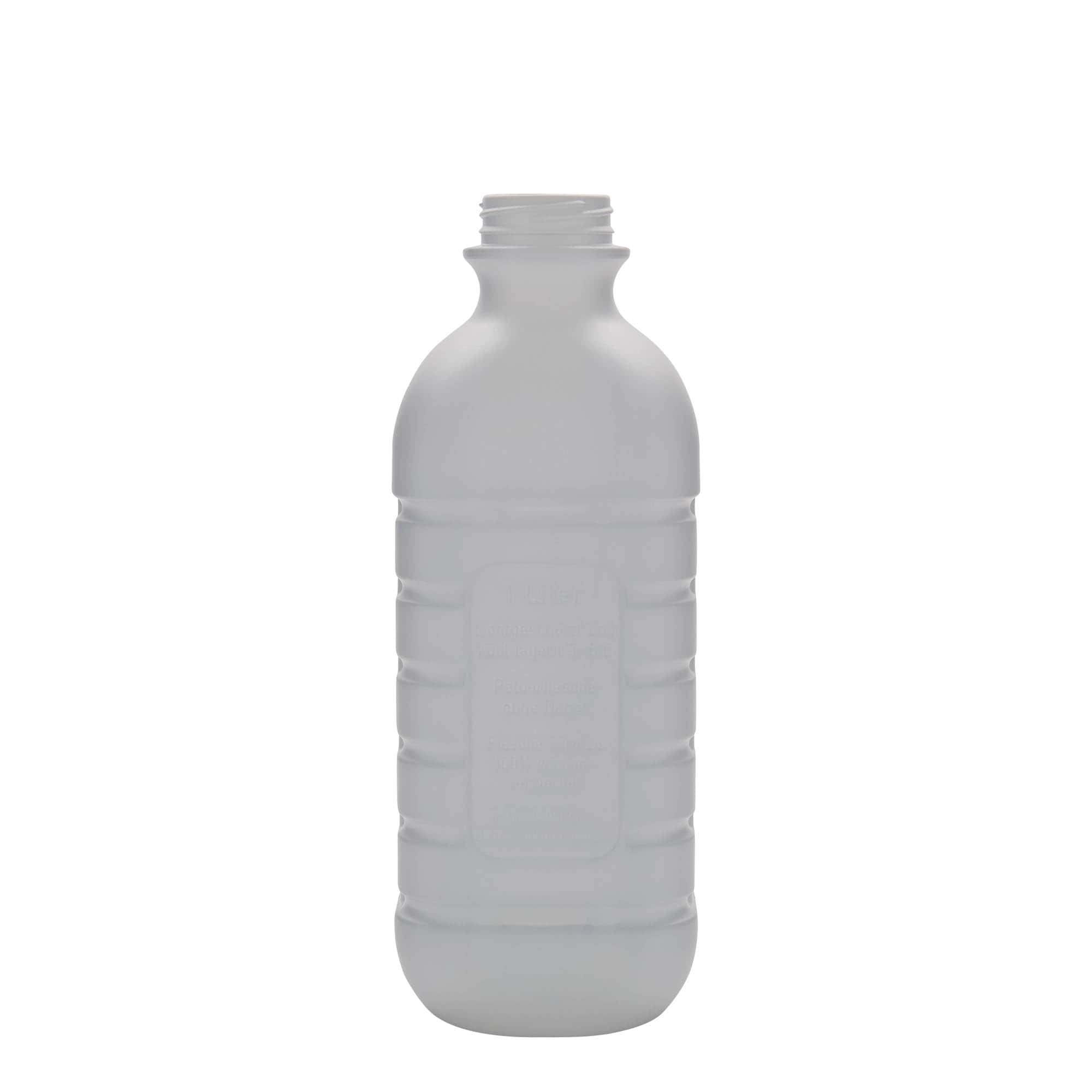 Melkfles, 1000 ml, rechthoekig, HDPE-kunststof, wit, monding: PEHD40