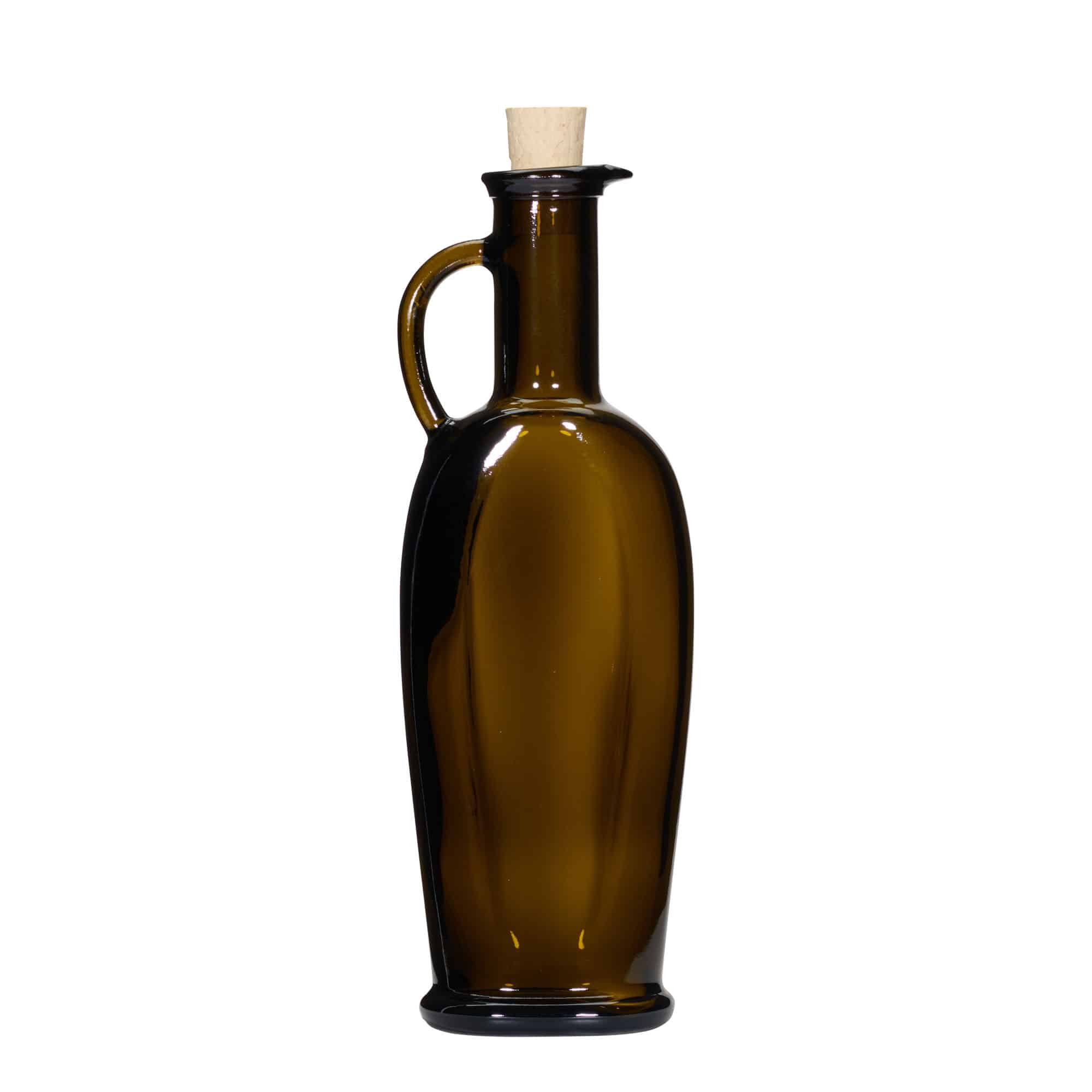 Glazen fles 'Eleganta', 250 ml, ovaal, antiekgroen, monding: kurk
