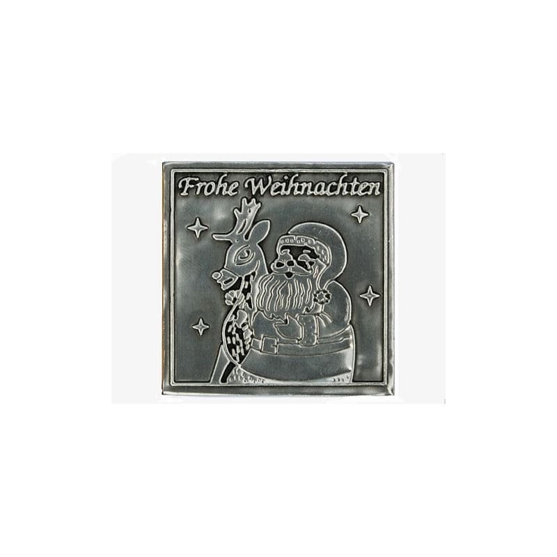 Tinnen etiket 'Vrolijk kerstfeest', vierkant, metaal, zilver Tinnen etiket 'Vrolijk kerstfeest', vierkant, metaal, zilver