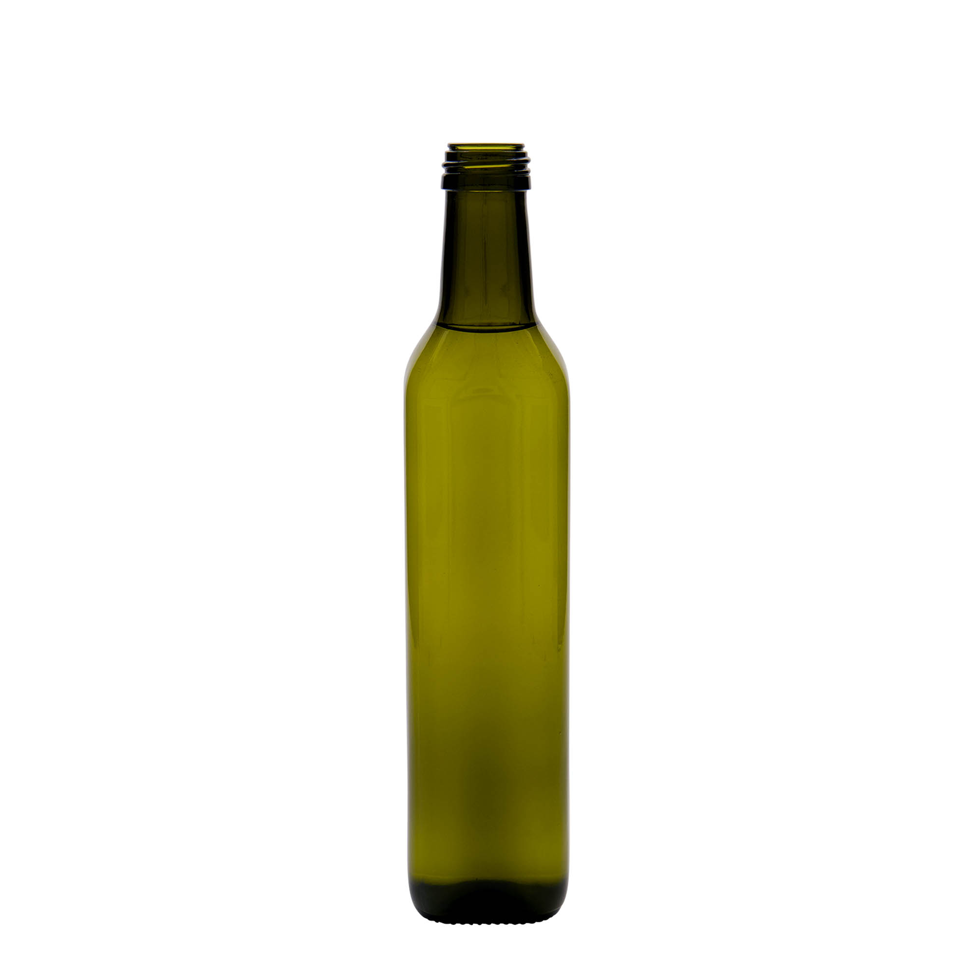 Bouteille en verre 500 ml 'Marasca', carrée, vert antique, bouchage: PP 31,5 Bouteille en verre 500 ml 'Marasca', carrée, vert antique, bouchage: PP 31,5