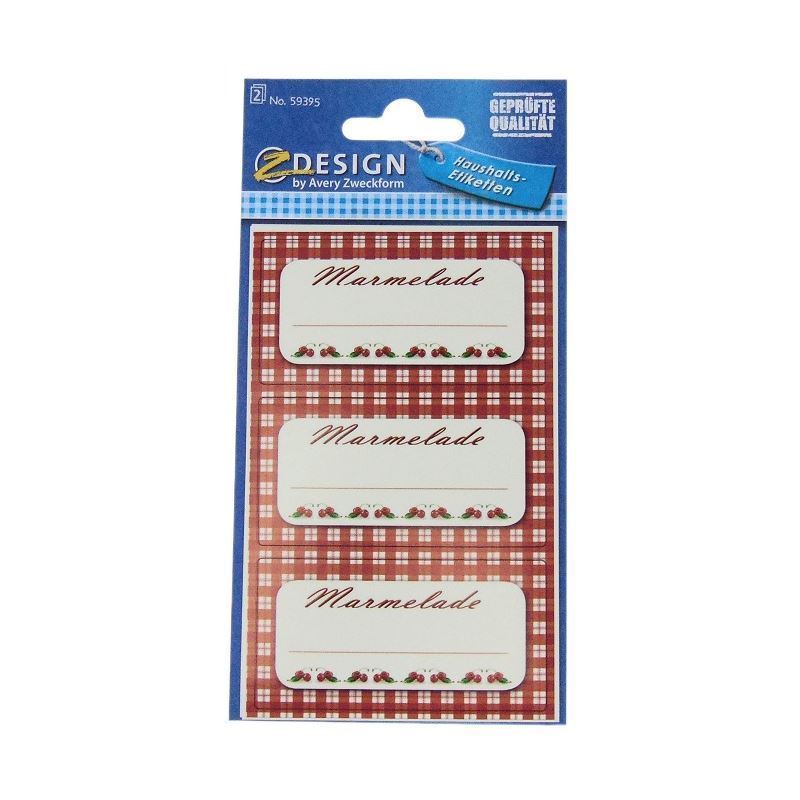 Étiquettes usage spécial 'Confiture à carreaux', rectangulaire, papier, rouge