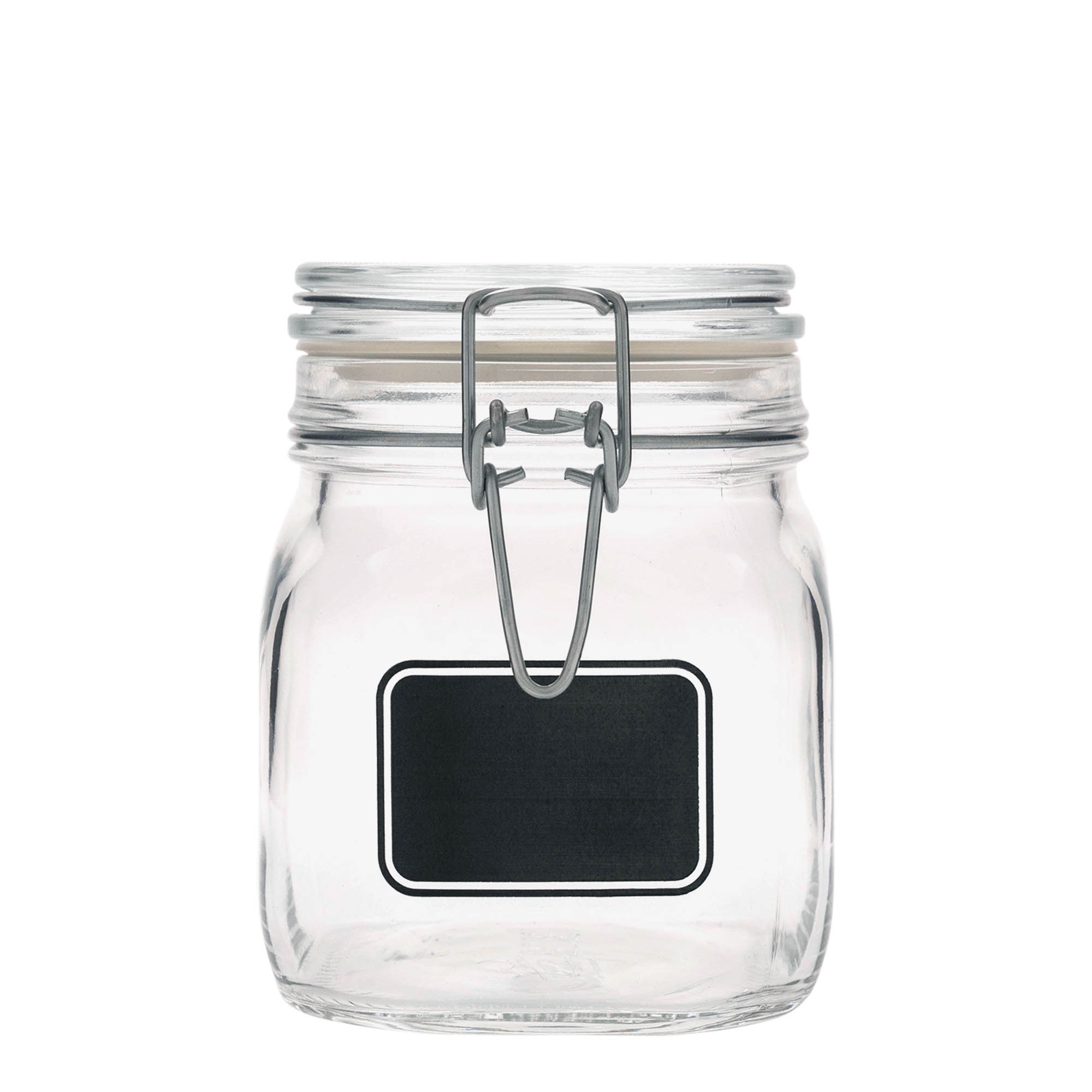 Bocal à fermeture mécanique 750 ml 'Fido', motif : champ d’étiquette, carré, bouchage: bouchon mécanique Bocal à fermeture mécanique 750 ml 'Fido', motif : champ d’étiquette, carré, bouchage: bouchon mécanique