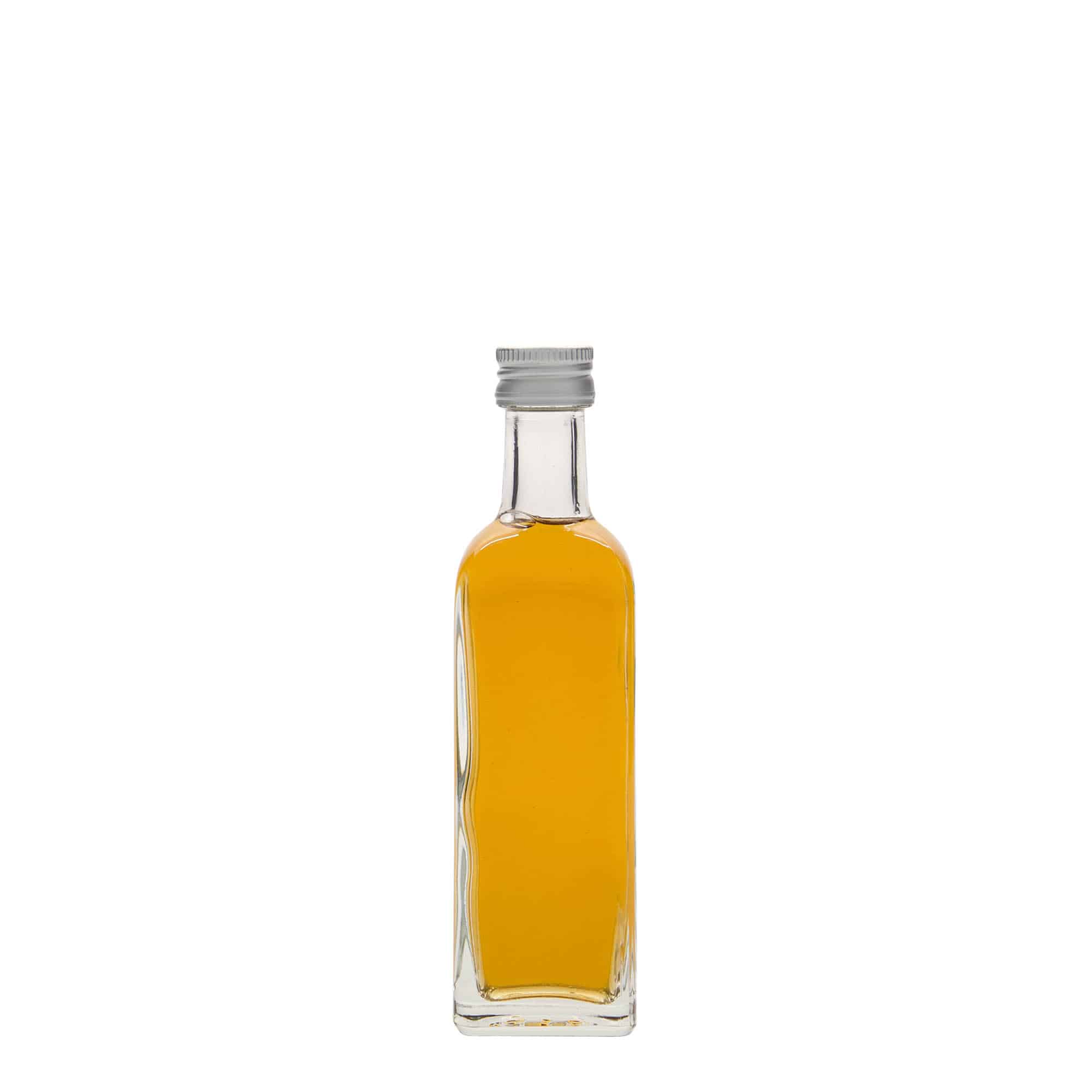 Bouteille en verre 60 ml « Marasca », carrée, bouchage: PP 18