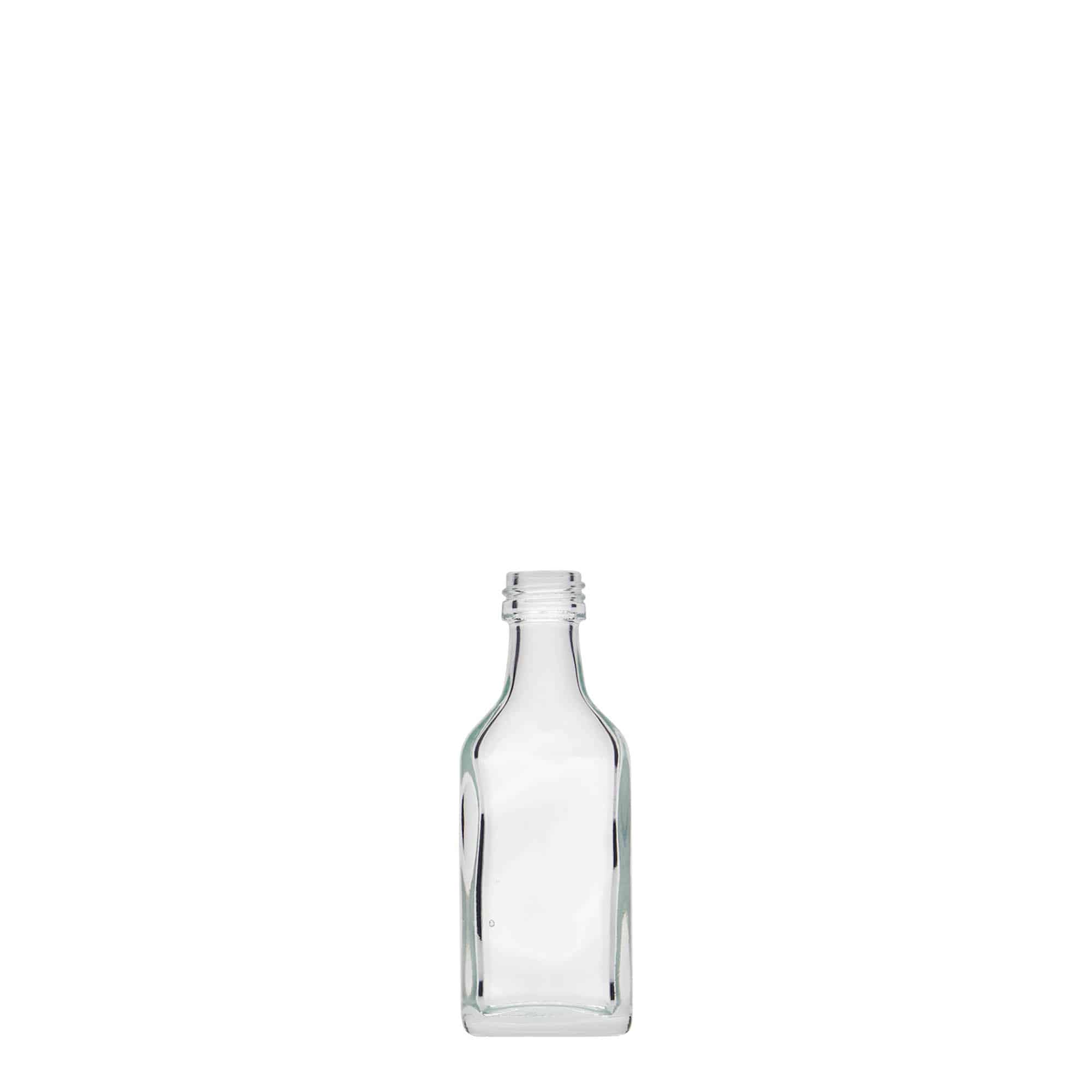 Zakflacon, 20 ml, rechthoekig, glas, monding: PP 18 Zakflacon, 20 ml, rechthoekig, glas, monding: PP 18