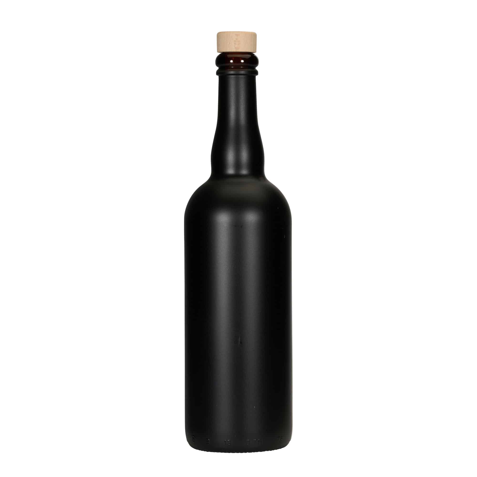 750 ml bierfles België, glas, zwart, opening: kurk