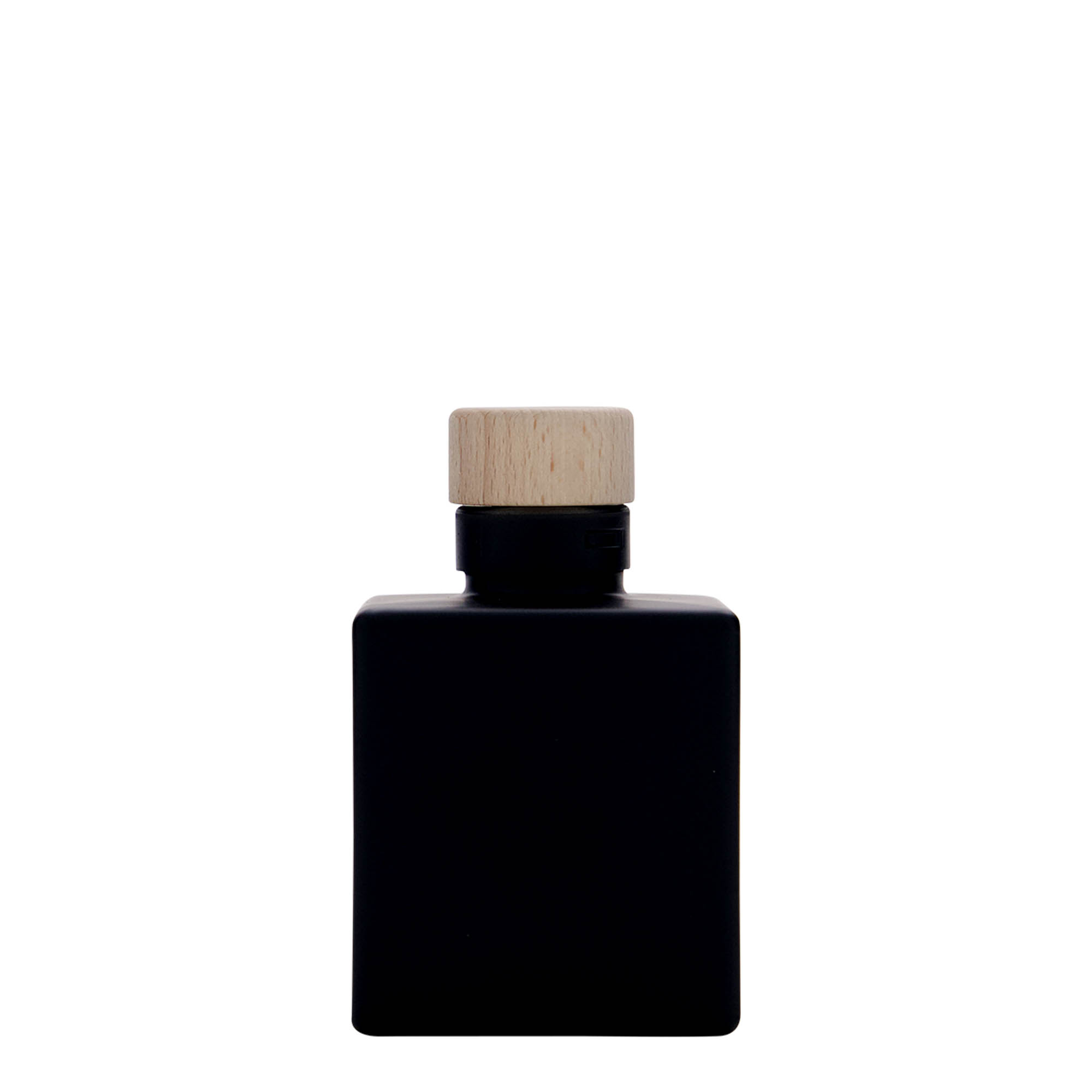 Glazen fles 'Cube', 100 ml, vierkant, zwart, monding: kurk Glazen fles 'Cube', 100 ml, vierkant, zwart, monding: kurk