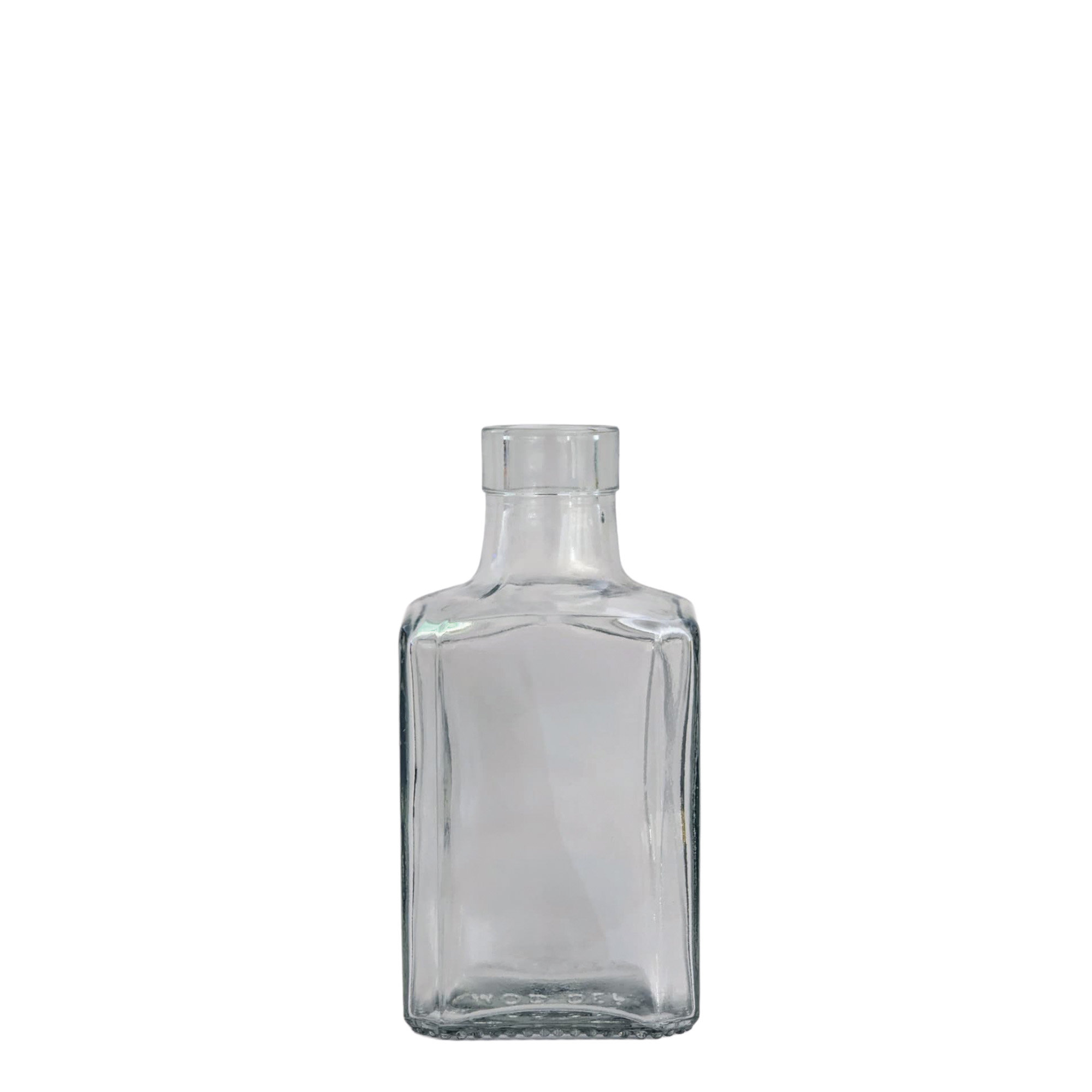 Bouteille en verre de 250 ml « Decanter Quadro à rebord supérieur », carrée, goulot : bouchon Bouteille en verre de 250 ml « Decanter Quadro à rebord supérieur », carrée, goulot : bouchon