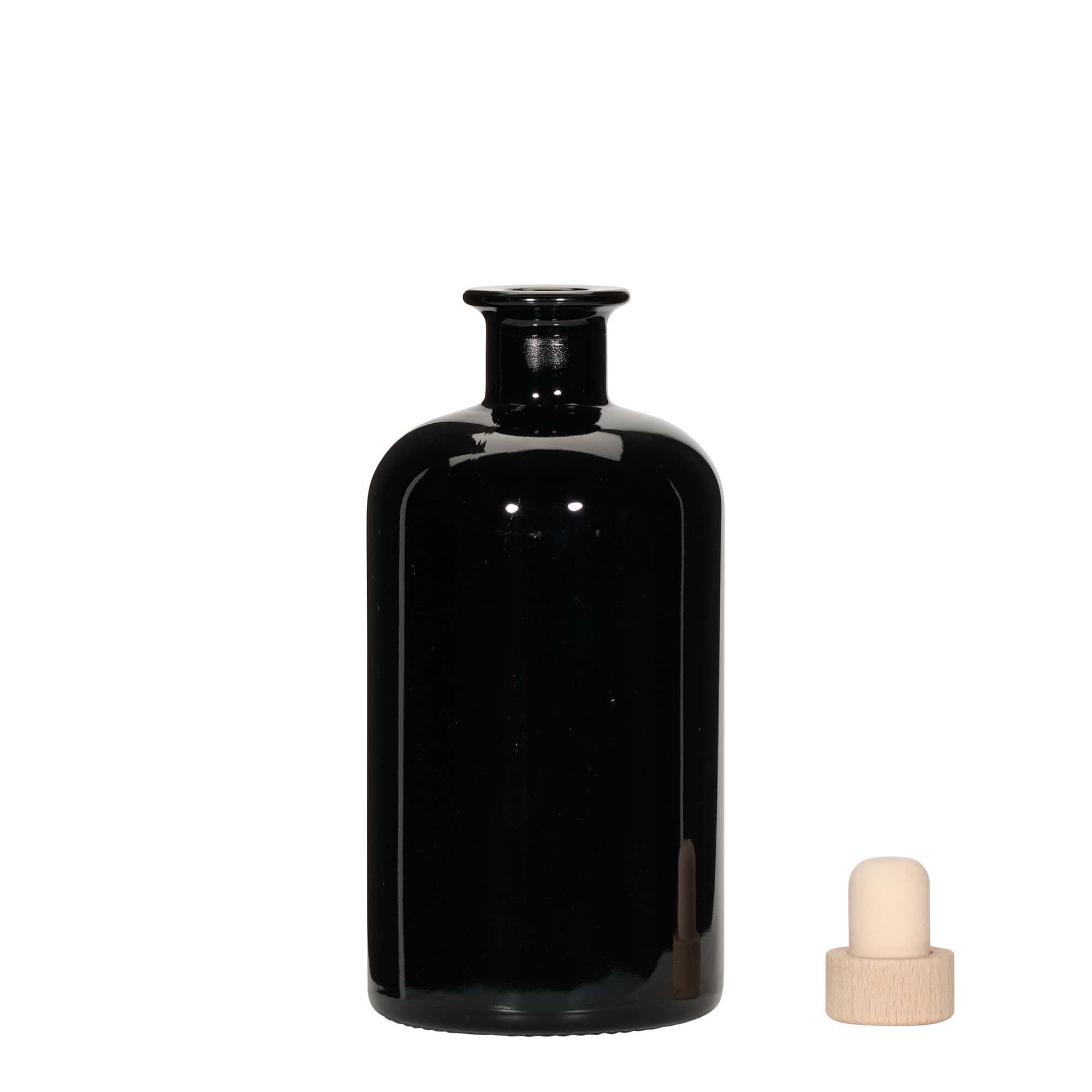 Glazen fles Apotheker, 500 ml, zwart, monding: kurk