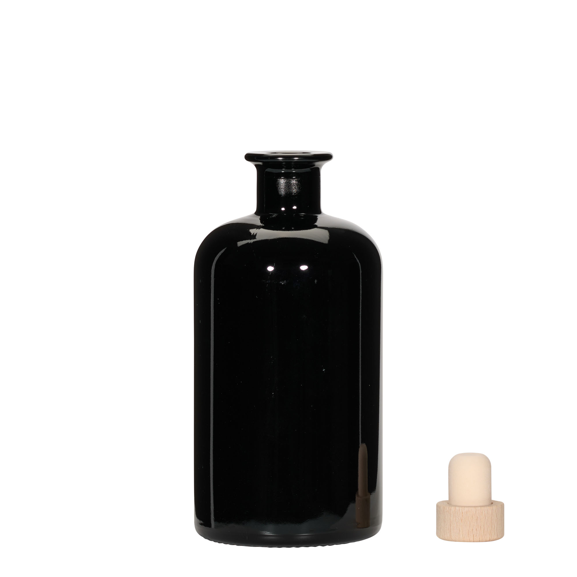 Glazen fles Apotheker, 500 ml, zwart, monding: kurk