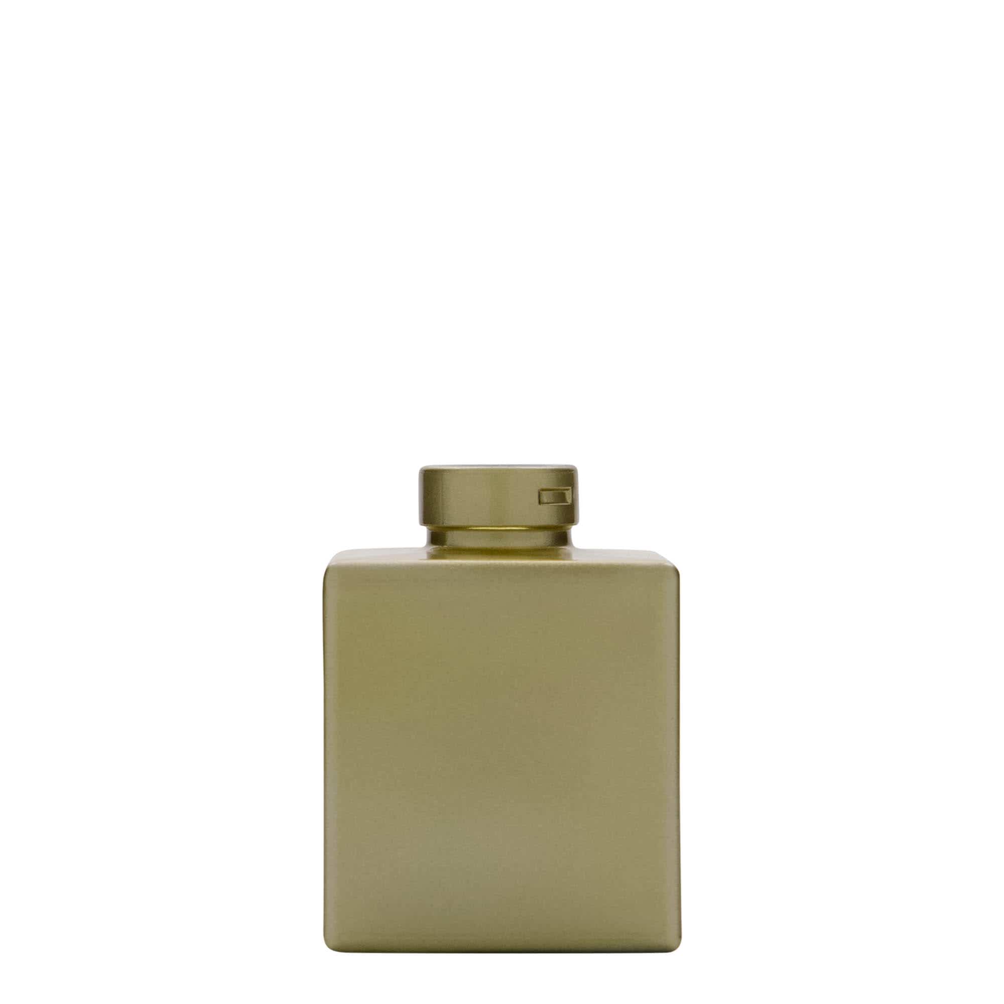 Bouteille en verre 100 ml 'Cube', carrée, dorée, bouchage: bouchon Bouteille en verre 100 ml 'Cube', carrée, dorée, bouchage: bouchon