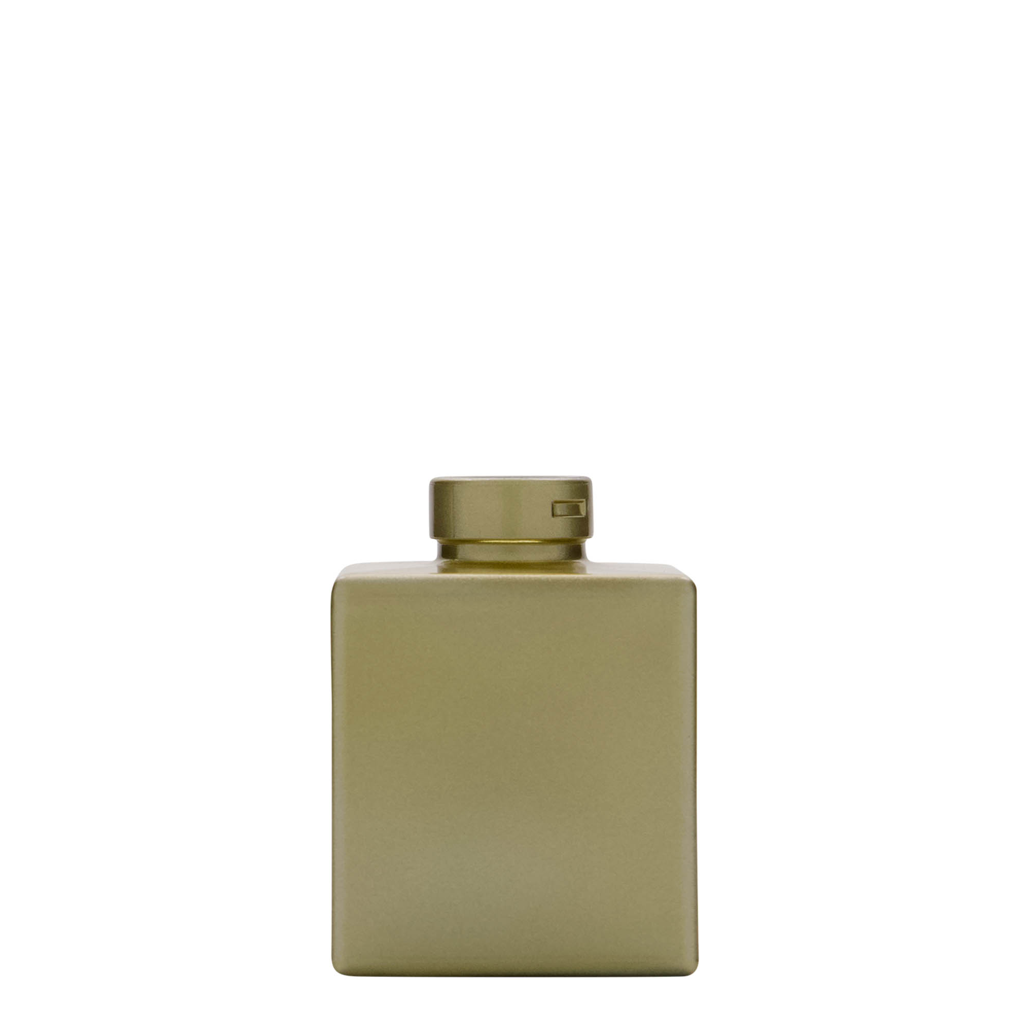 Glazen fles 'Cube', 100 ml, vierkant, goud, monding: kurk
