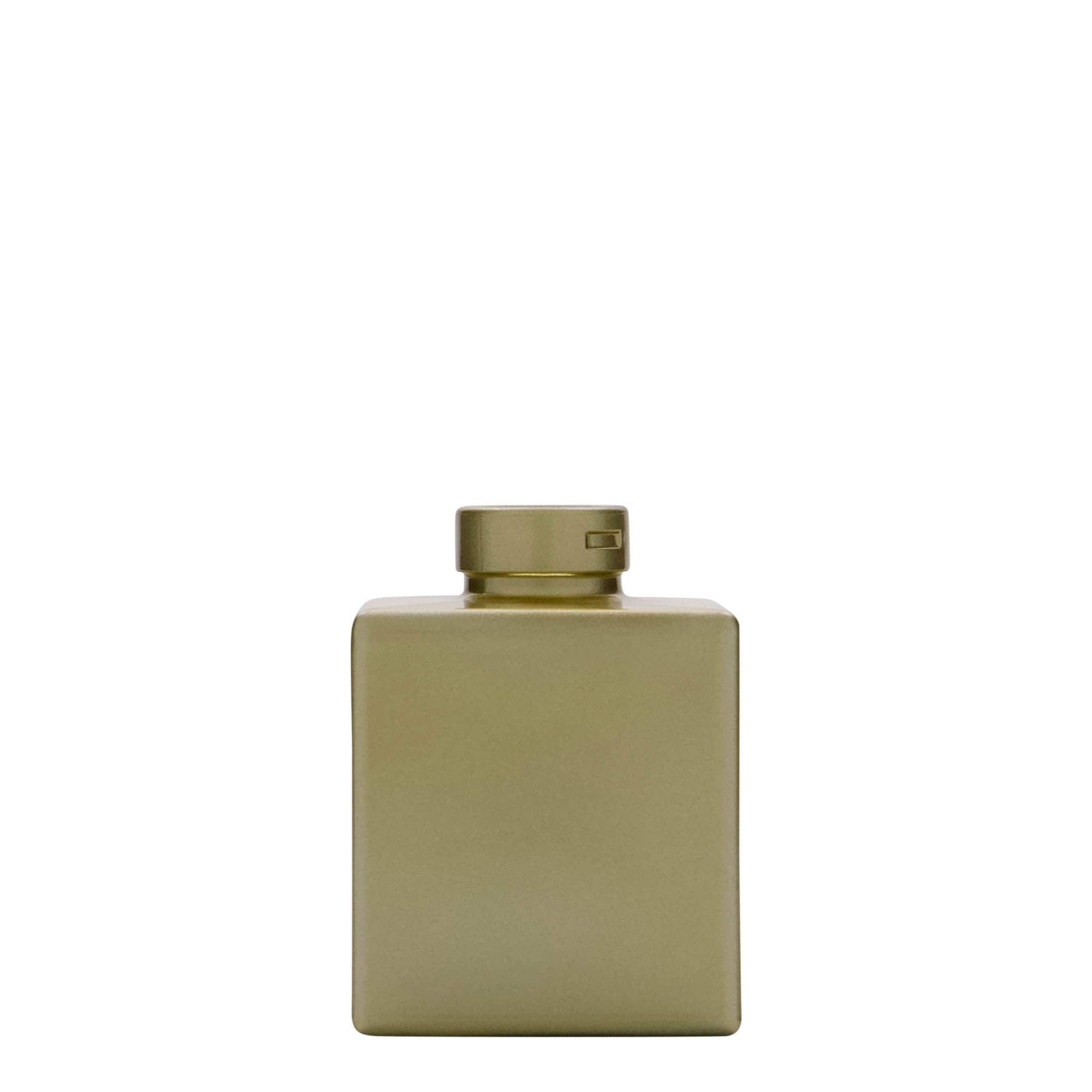 Glazen fles 'Cube', 100 ml, vierkant, goud, monding: kurk