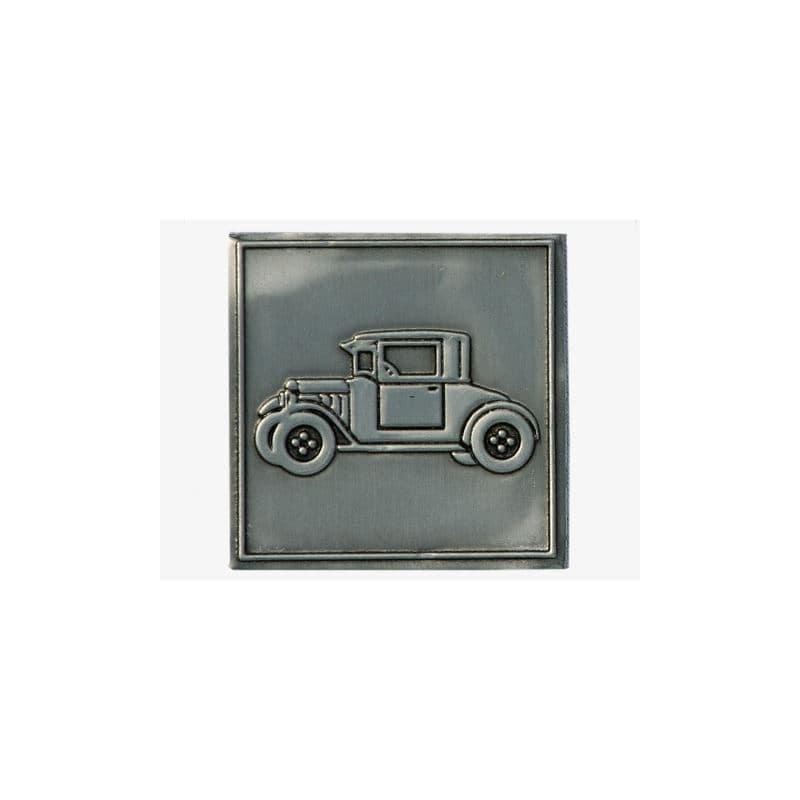 Tinnen etiket 'Oldtimer', vierkant, metaal, zilver Tinnen etiket 'Oldtimer', vierkant, metaal, zilver