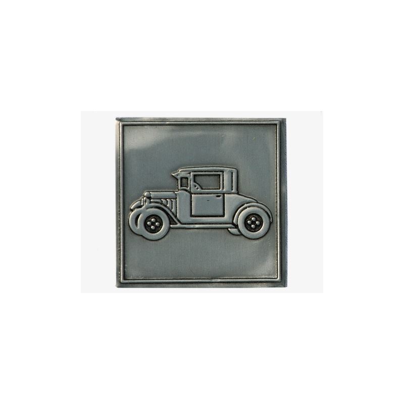 Tinnen etiket 'Oldtimer', vierkant, metaal, zilver Tinnen etiket 'Oldtimer', vierkant, metaal, zilver