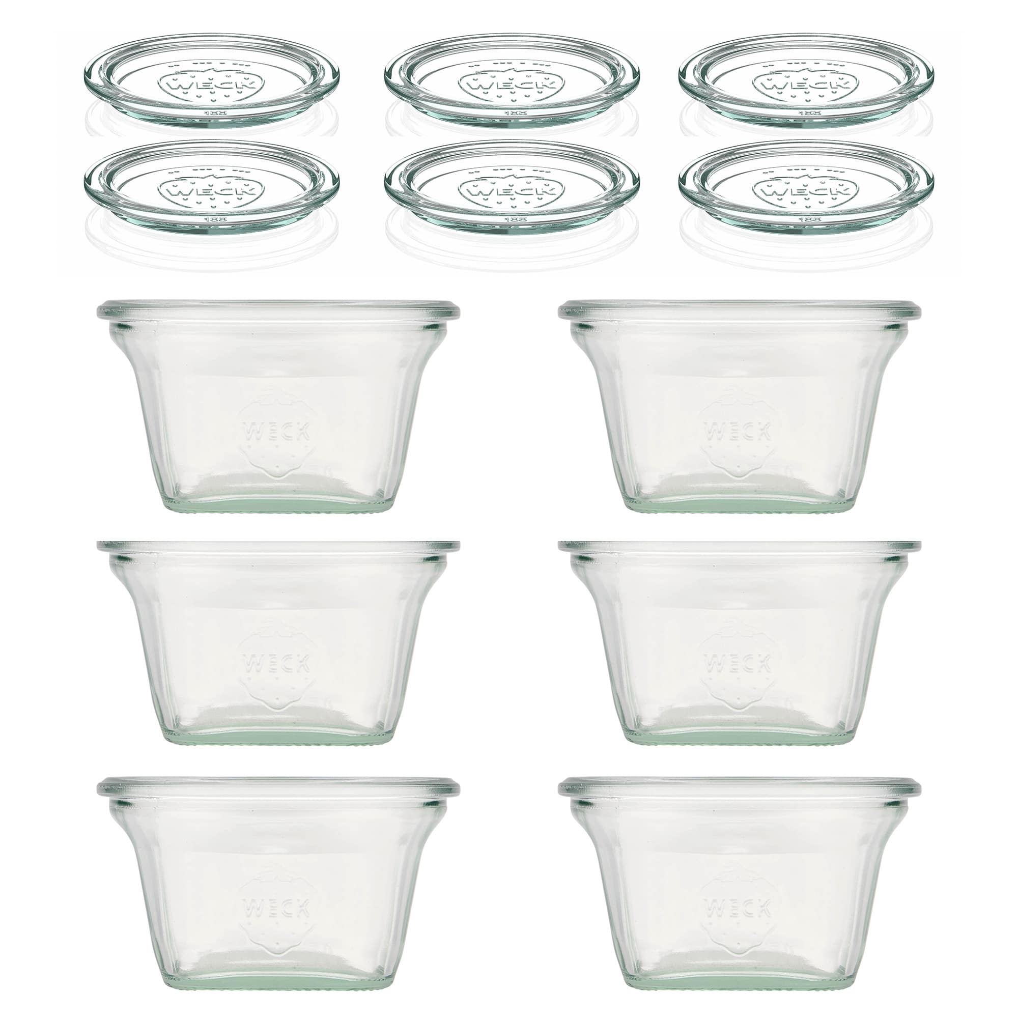 6x 290 ml WECK-Quadroglas met glazen deksel RR 100