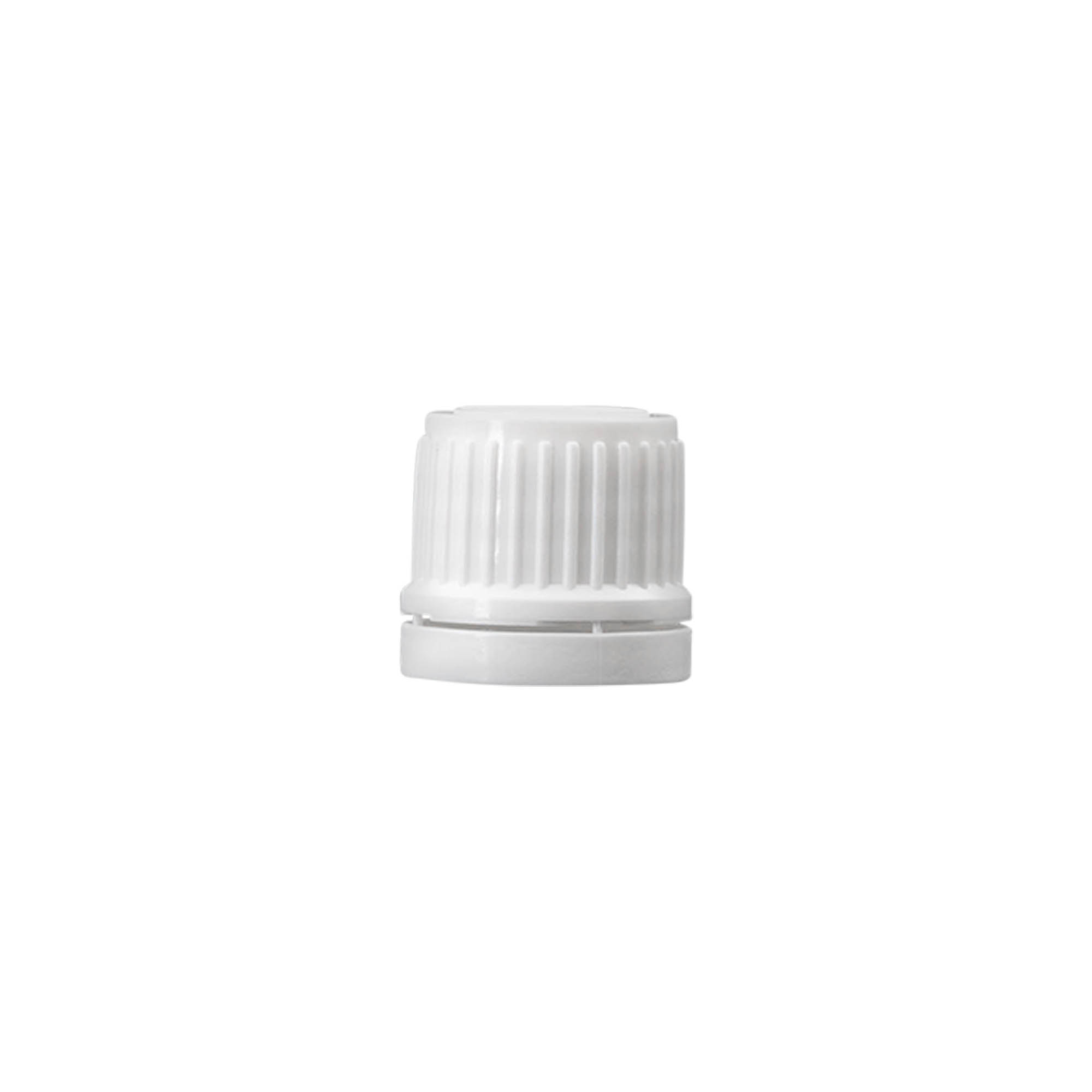Bougage à vis avec bouchon avec fermeture garantie, plastique PE, blanc, pour bouchage: DIN 18 Bougage à vis avec bouchon avec fermeture garantie, plastique PE, blanc, pour bouchage: DIN 18