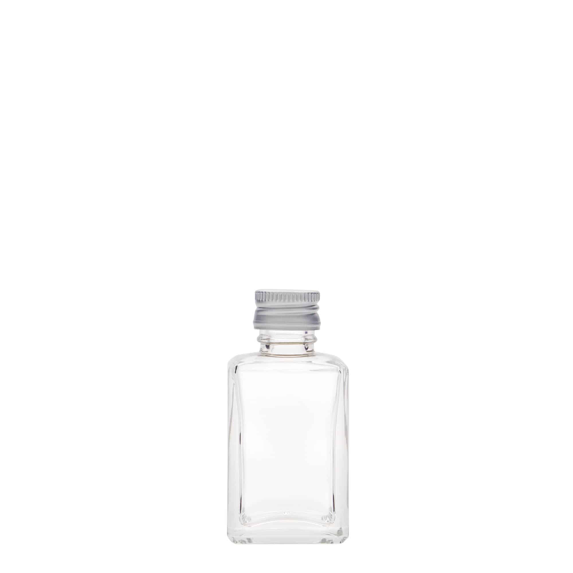 Bouteille en verre 30 ml « Tamme », carrée, bouchage: PP 18