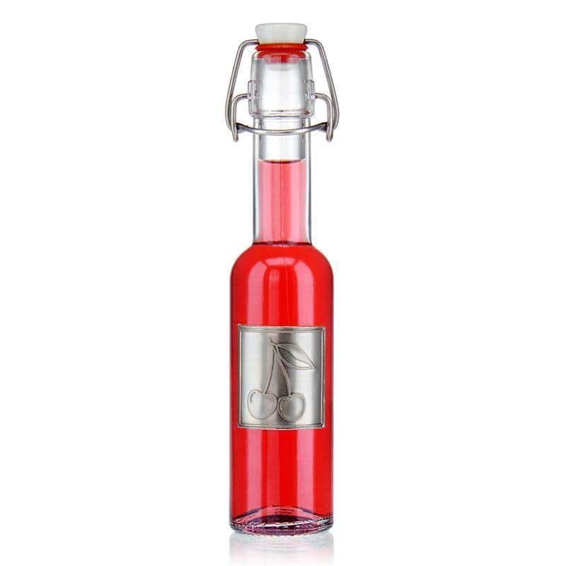 Étiquette en étain 'Cerise', carrée, métallique, argentée