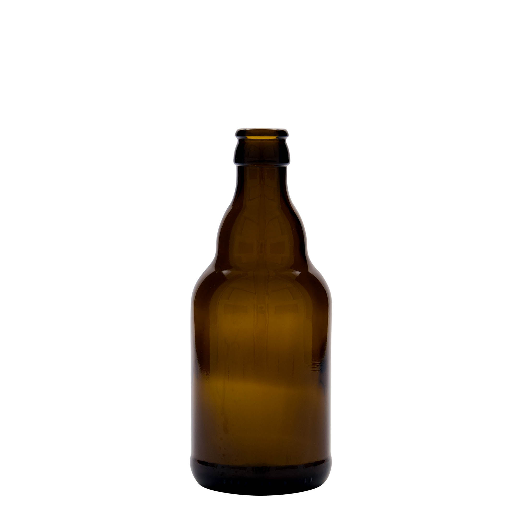Bouteille de bière 330 ml 'Steinie', verre, marron, bouchage: capsules couronnes Bouteille de bière 330 ml 'Steinie', verre, marron, bouchage: capsules couronnes
