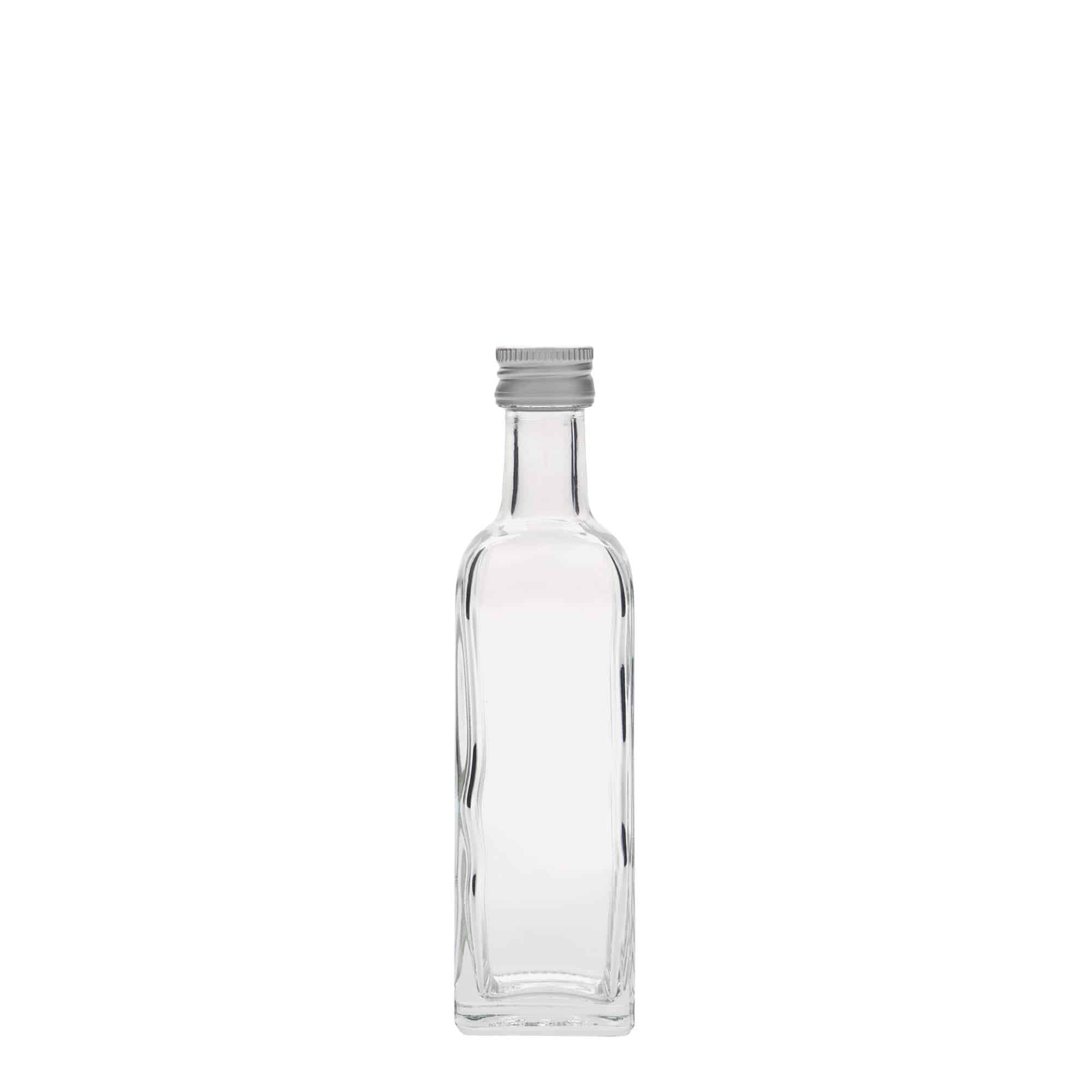 Bouteille en verre 60 ml « Marasca », carrée, bouchage: PP 18