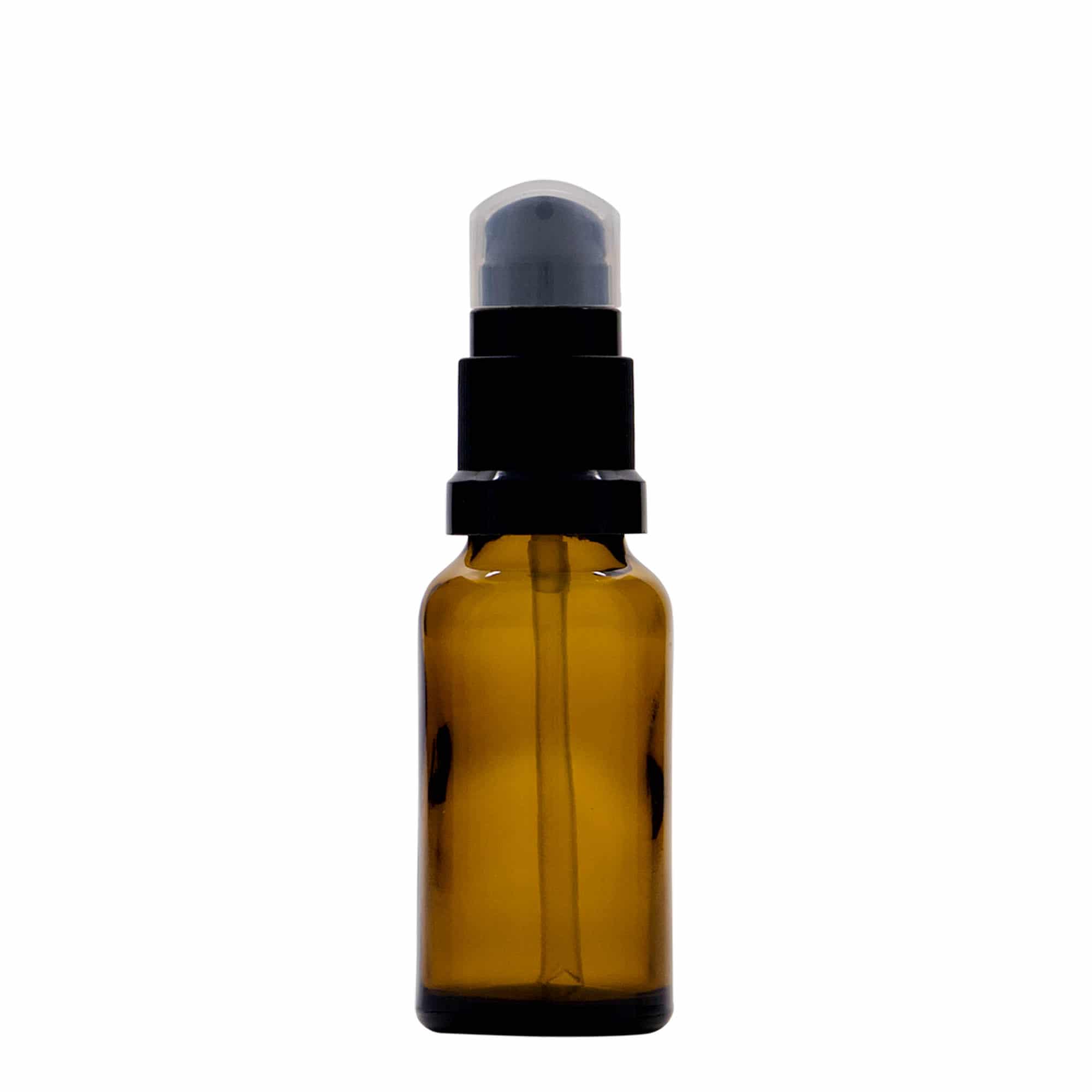 Medicijnfles met lotionpomp, 20 ml, glas, bruin, monding: DIN 18