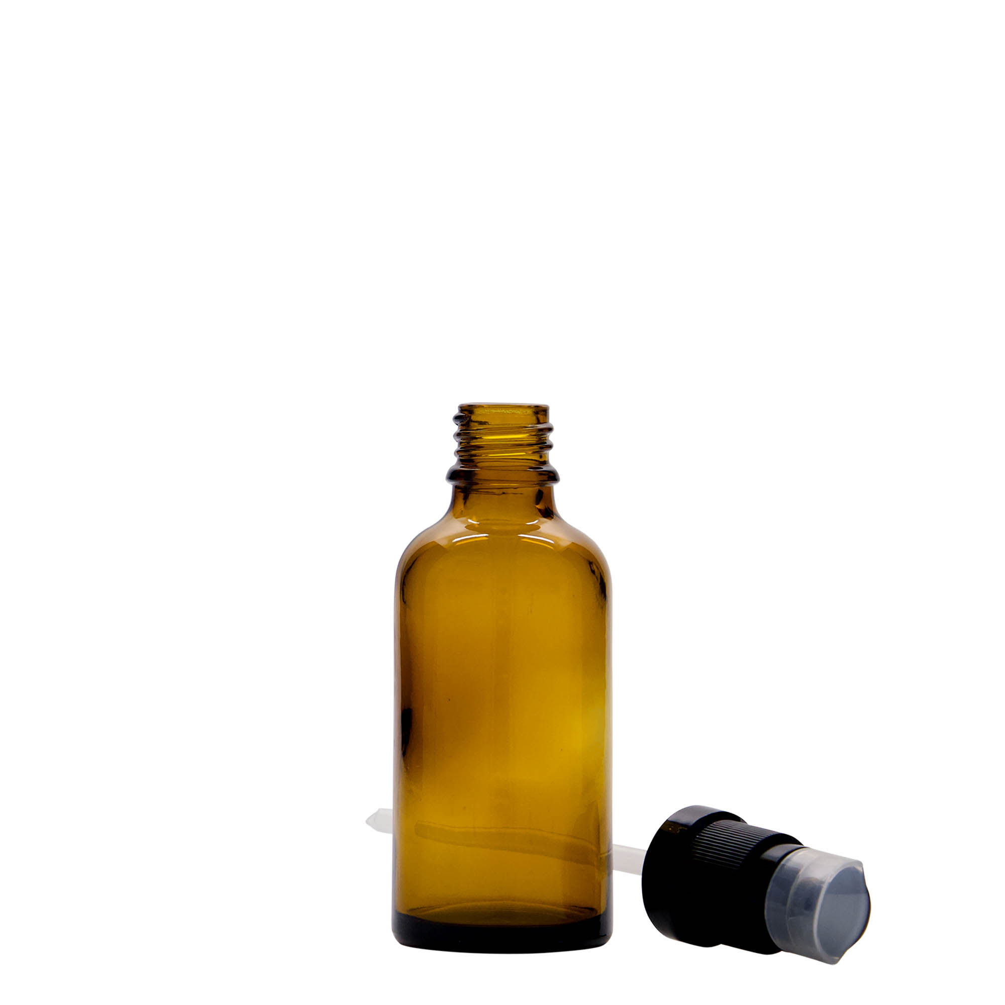 Flacon pharmaceutique 50 ml avec pompe de lotion, verre, marron, bouchage: DIN 18