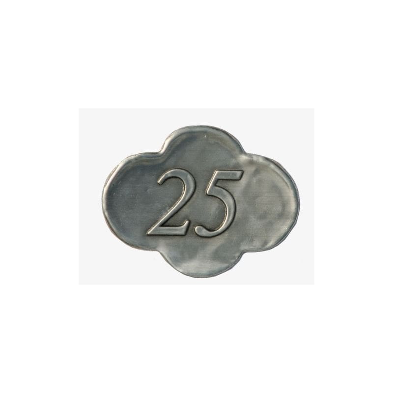 Tinnen etiket '25', metaal, zilver