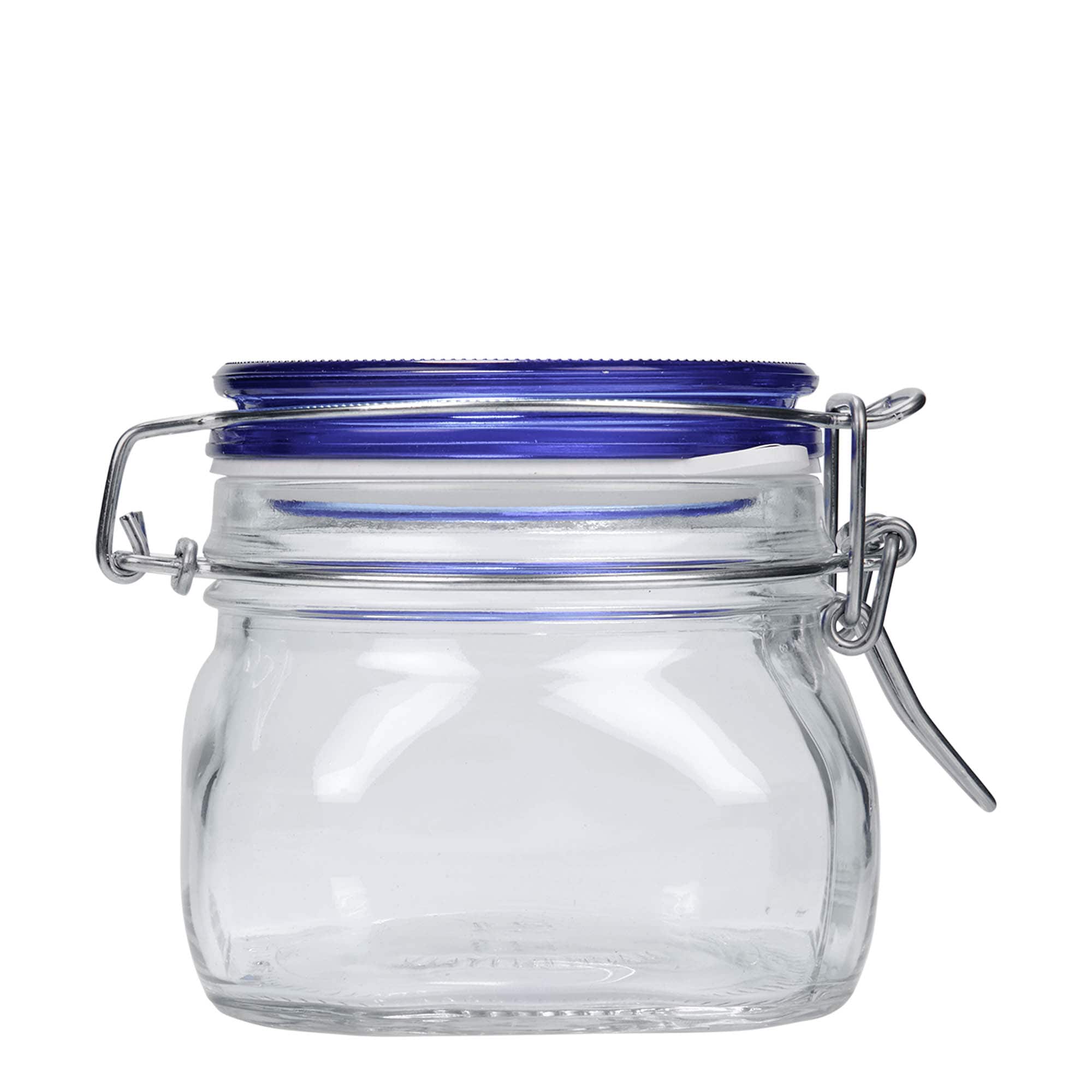 Bocal à fermeture mécanique 500 ml 'Fido' Blue Top, carré, bouchage: bouchon mécanique